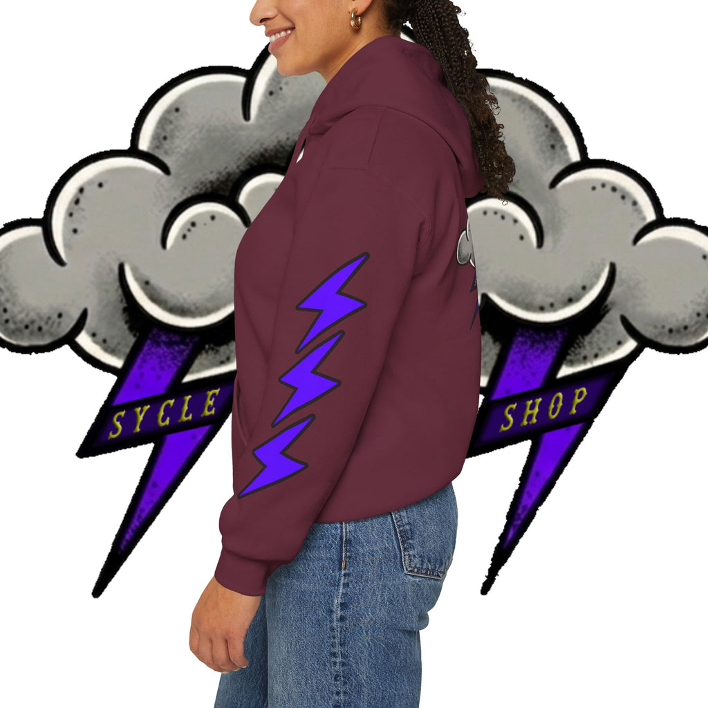 Storm Cloud Hoodie — Purple Lightning Graphic Pullover