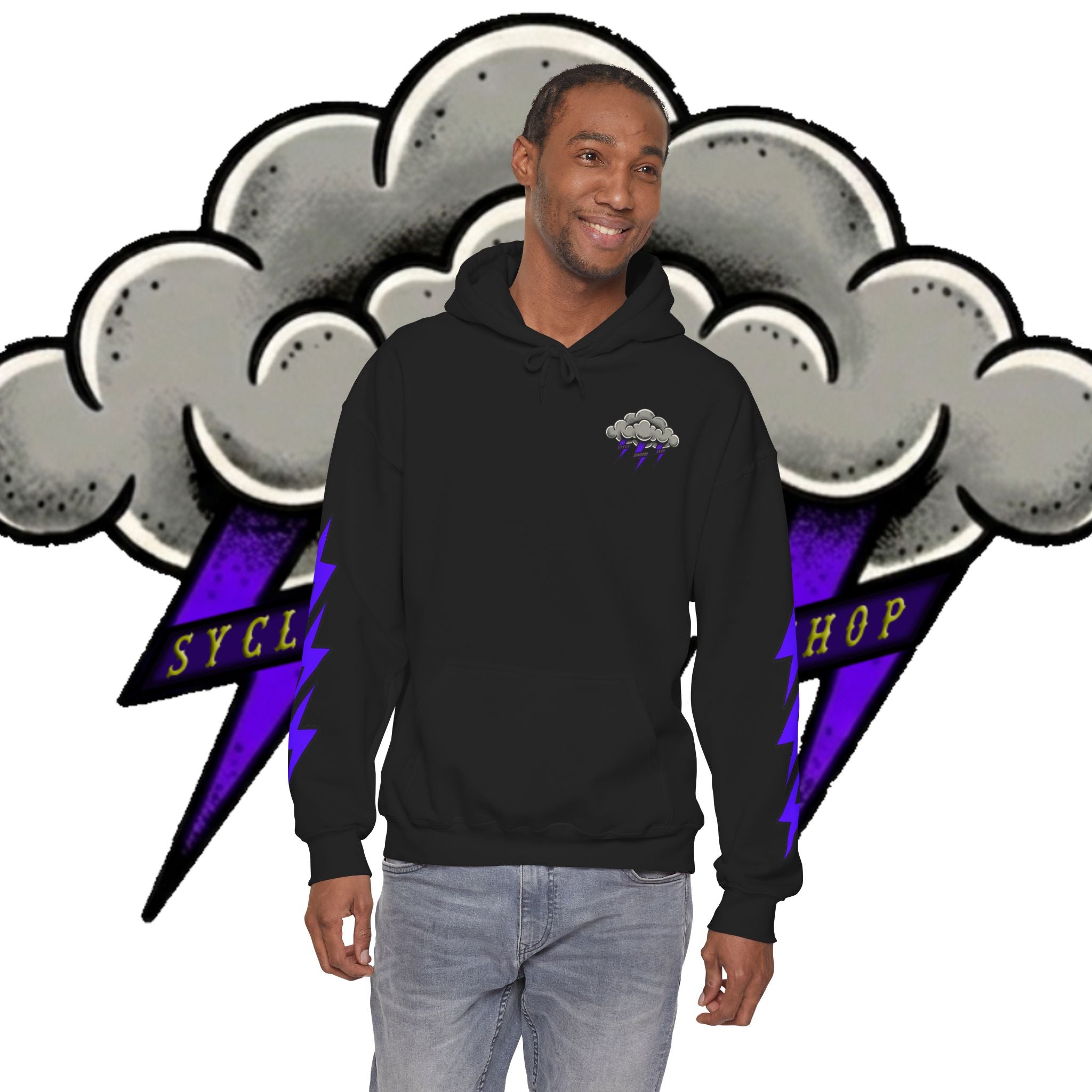 Storm Cloud Hoodie — Purple Lightning Graphic Pullover