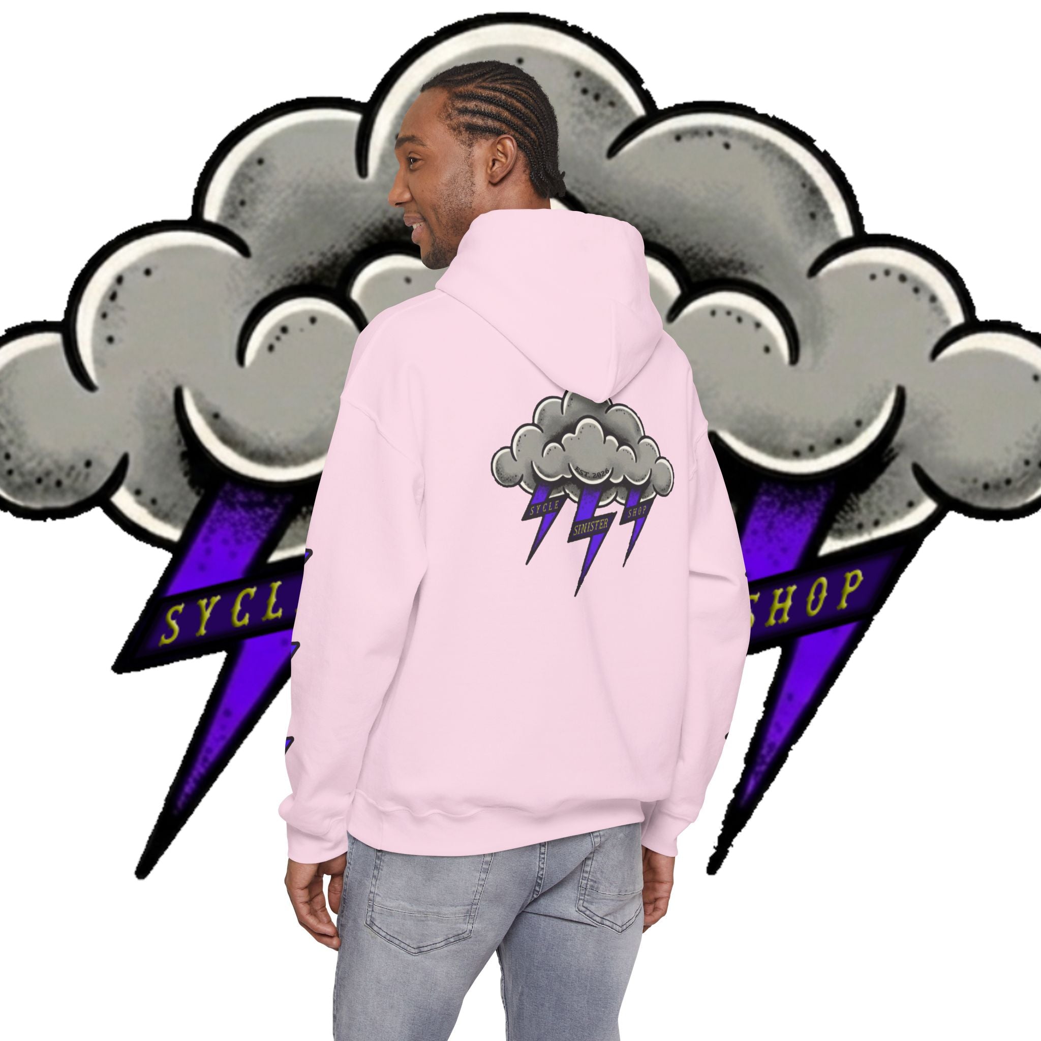 Storm Cloud Hoodie — Purple Lightning Graphic Pullover