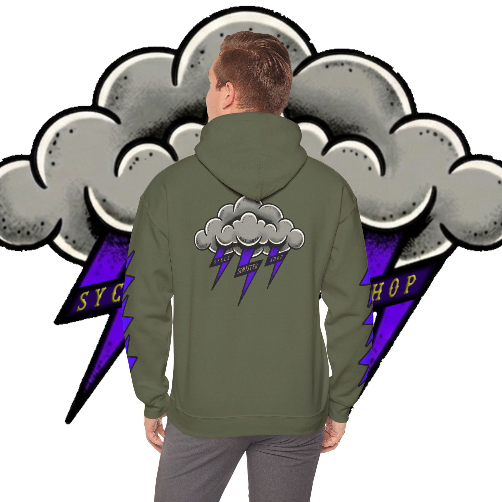 Storm Cloud Hoodie — Purple Lightning Graphic Pullover