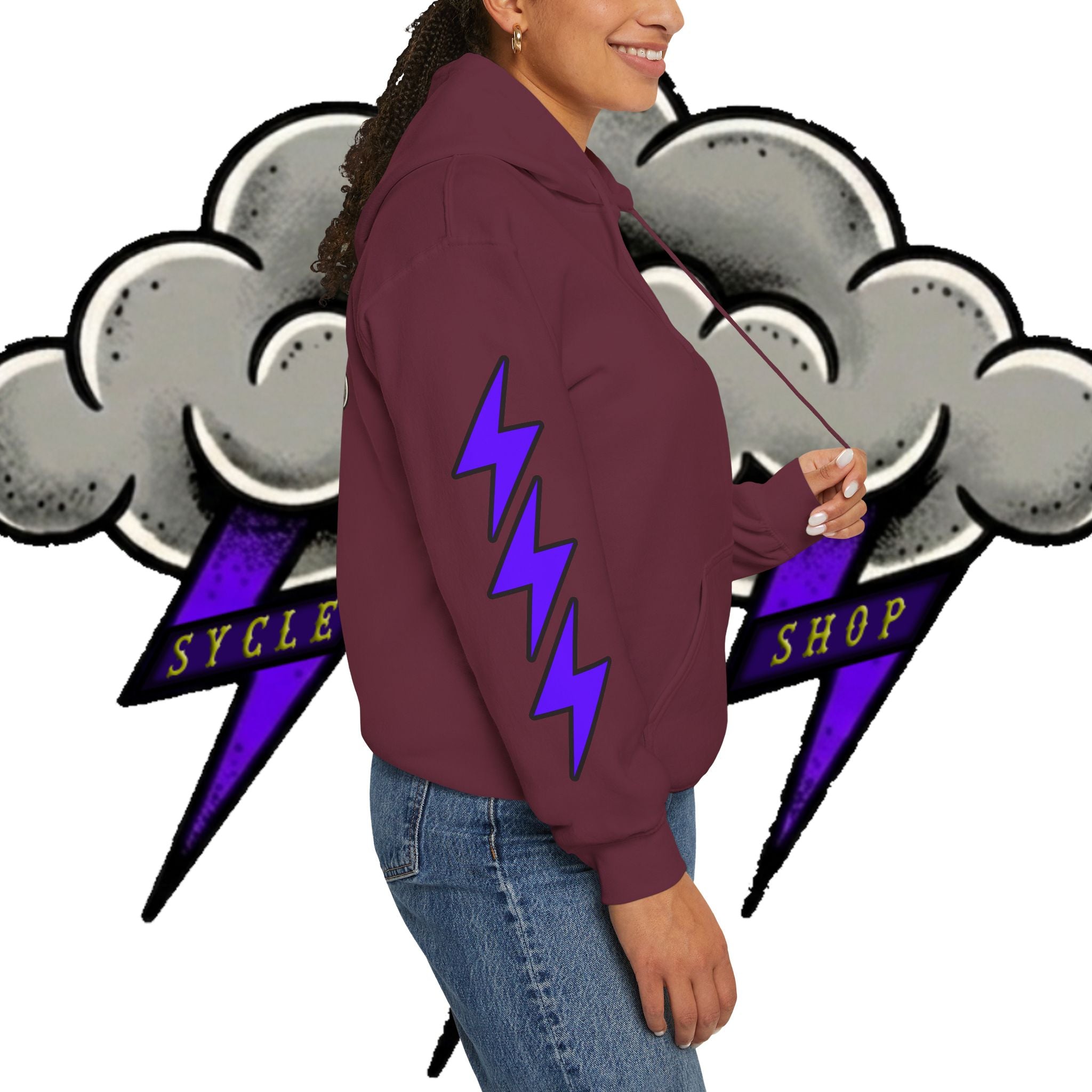Storm Cloud Hoodie — Purple Lightning Graphic Pullover