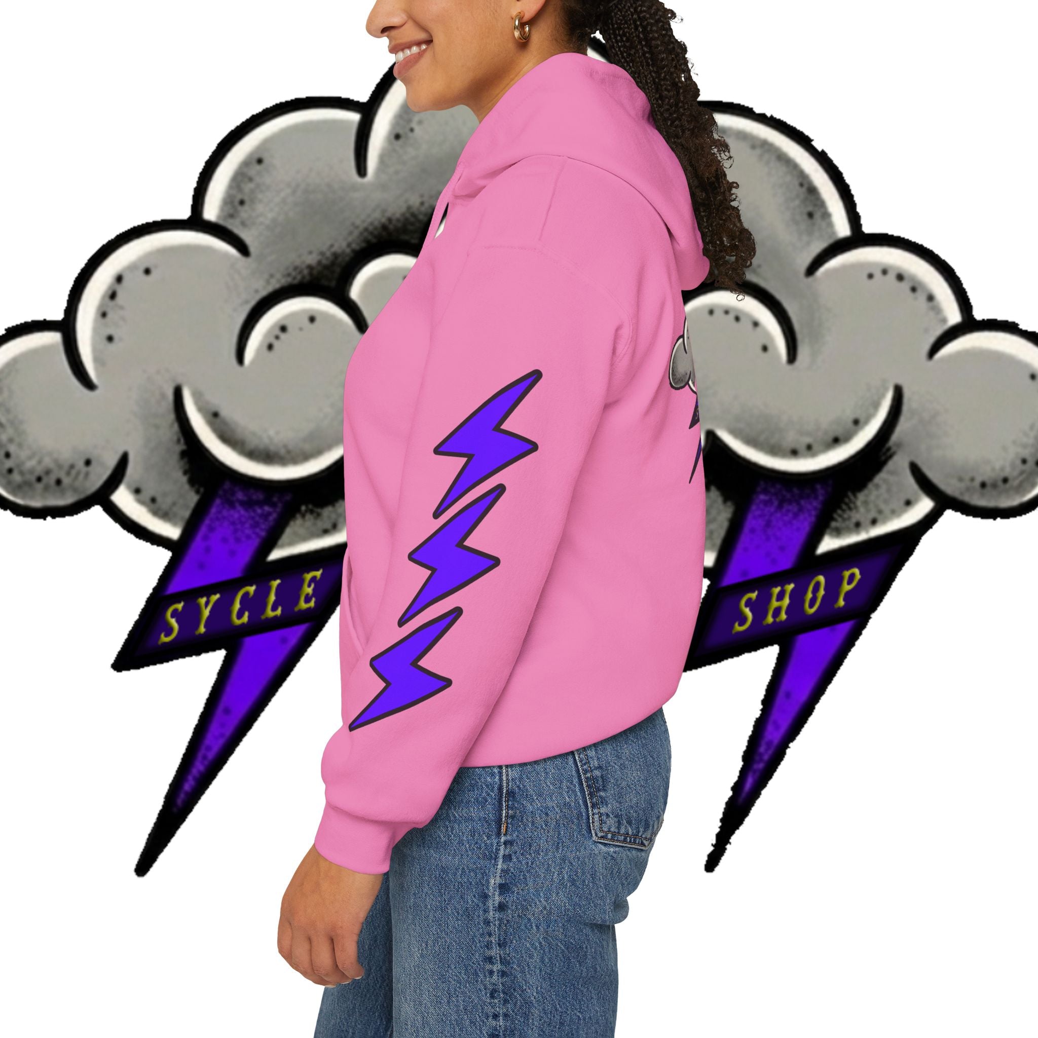 Storm Cloud Hoodie — Purple Lightning Graphic Pullover