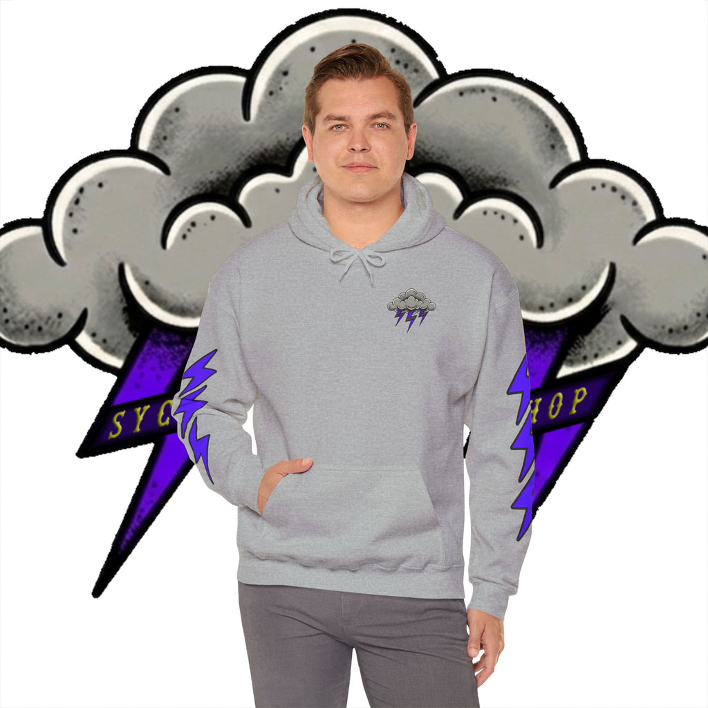 Storm Cloud Hoodie — Purple Lightning Graphic Pullover