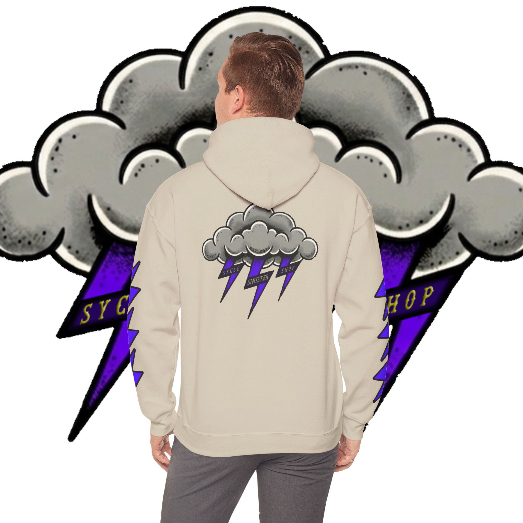 Storm Cloud Hoodie — Purple Lightning Graphic Pullover