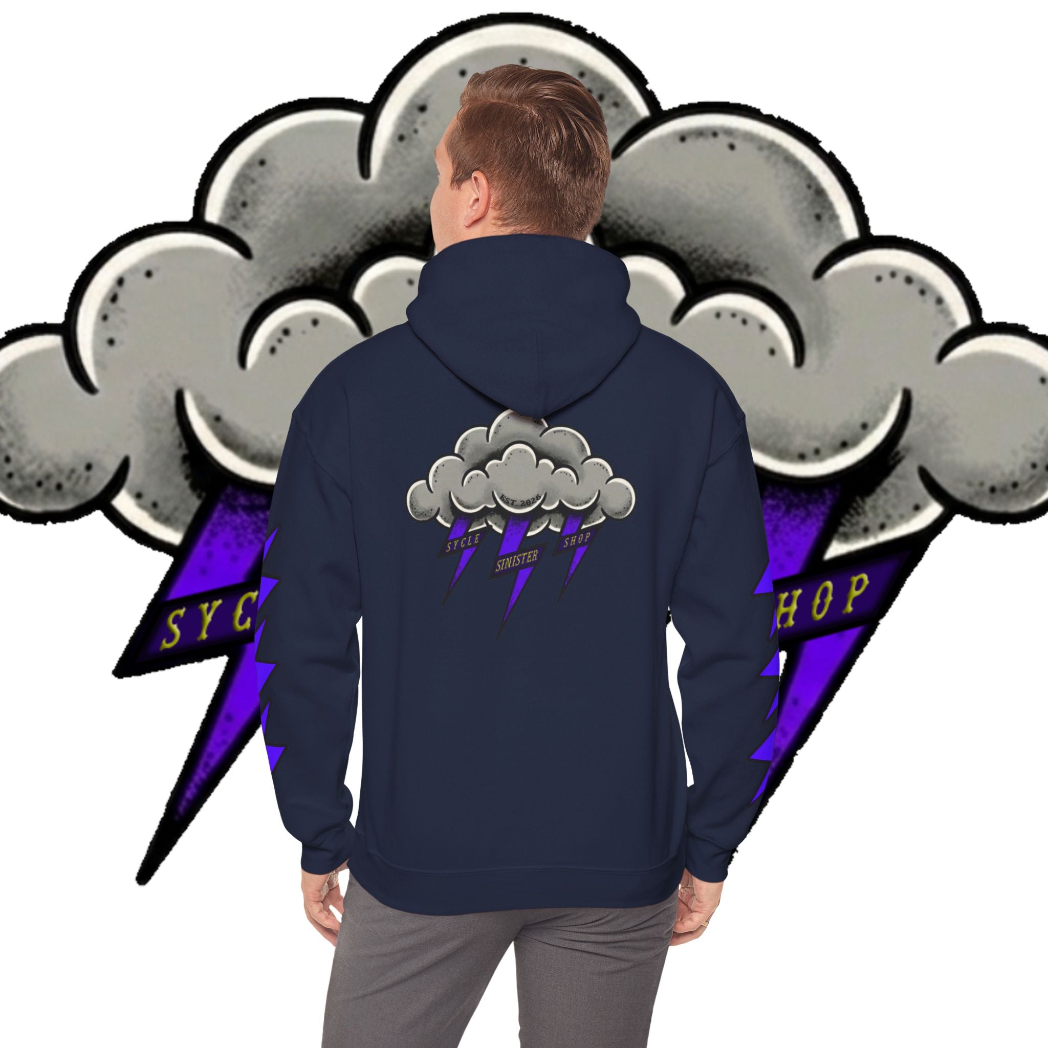 Storm Cloud Hoodie — Purple Lightning Graphic Pullover