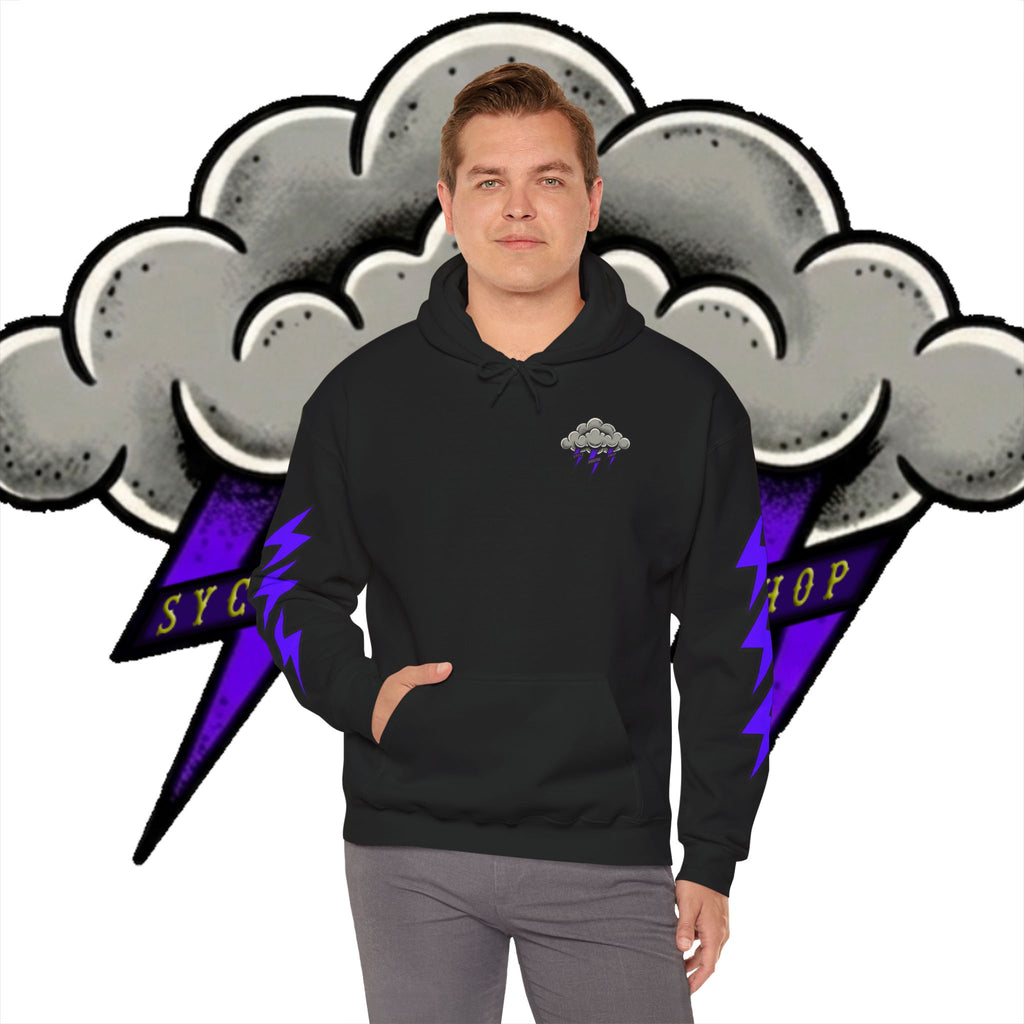 Storm Cloud Hoodie — Purple Lightning Graphic Pullover