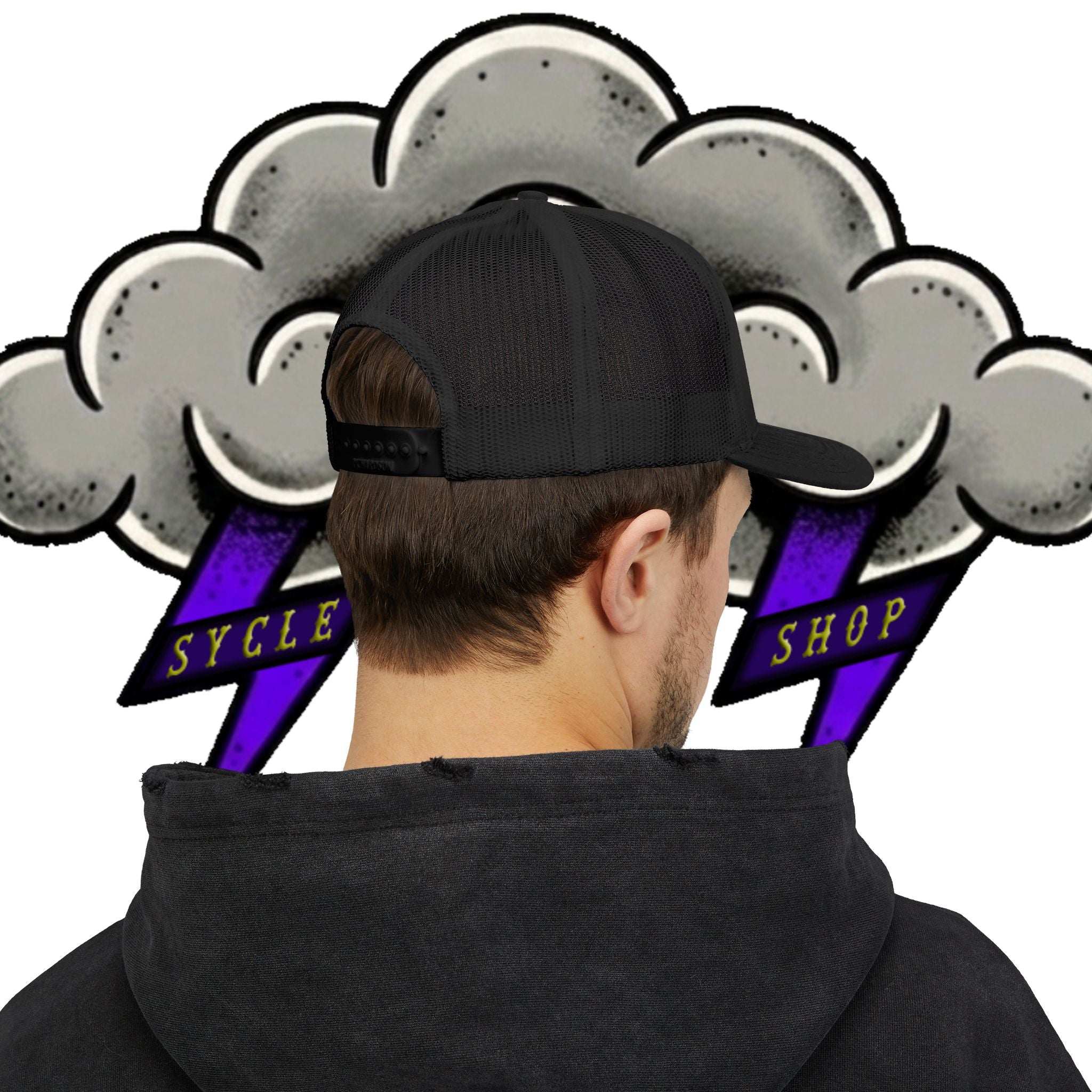 Purple Lightning Bolt Snapback Trucker Cap — Retro Rocker Mesh Hat