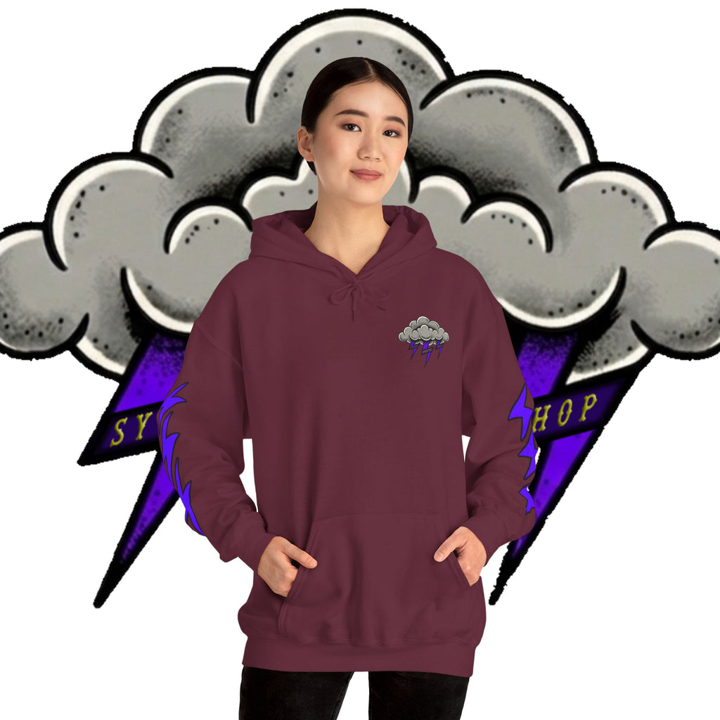 Storm Cloud Hoodie — Purple Lightning Graphic Pullover