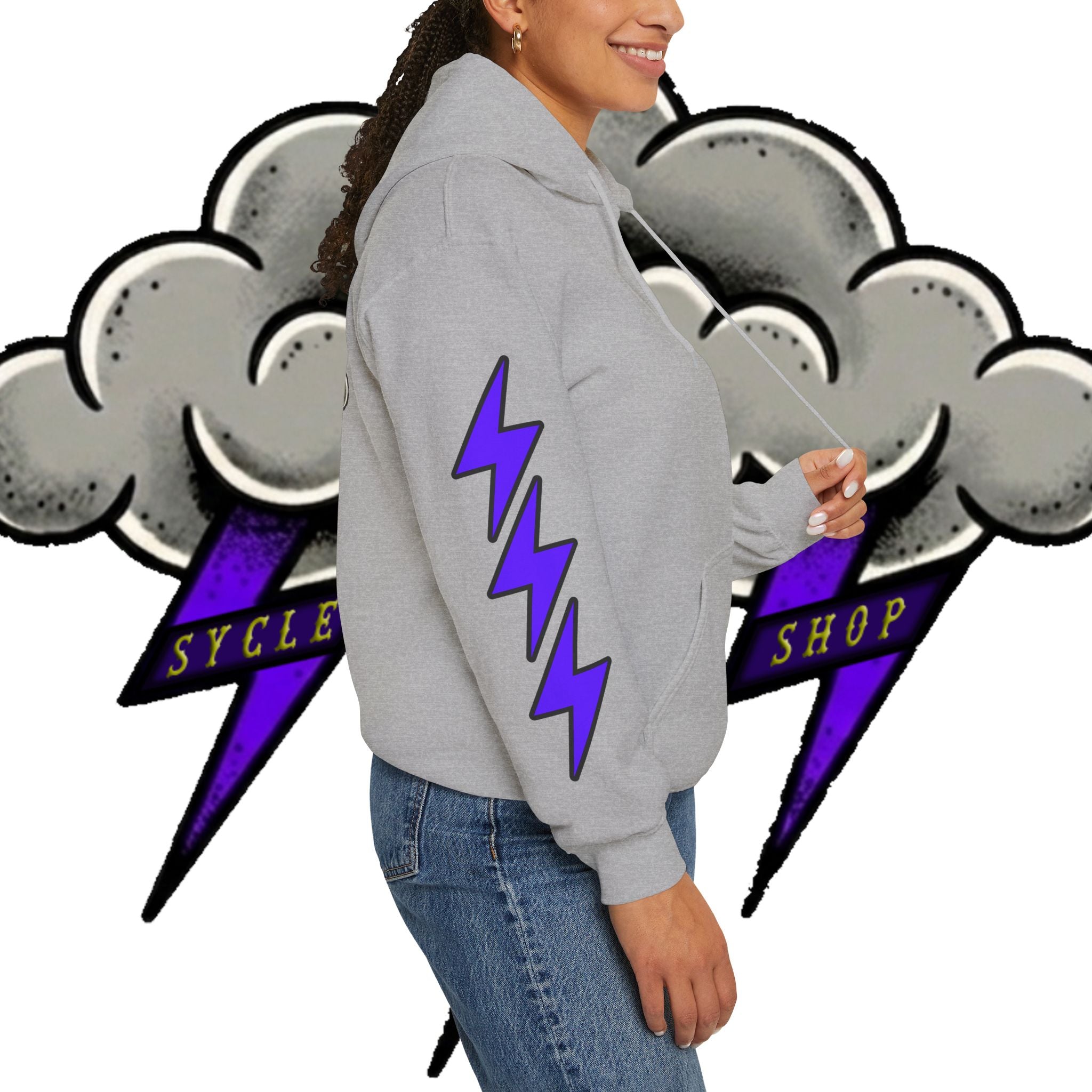 Storm Cloud Hoodie — Purple Lightning Graphic Pullover