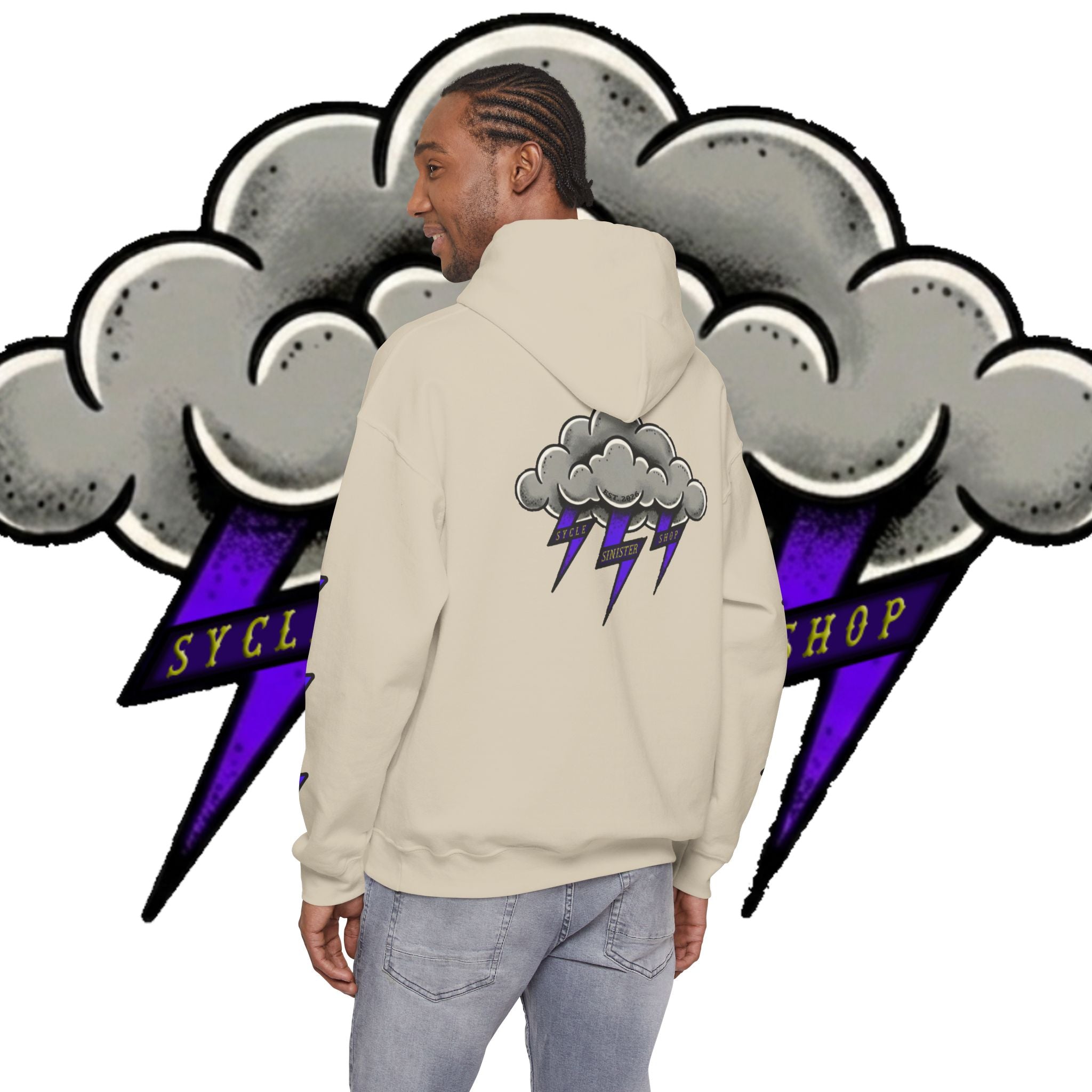 Storm Cloud Hoodie — Purple Lightning Graphic Pullover