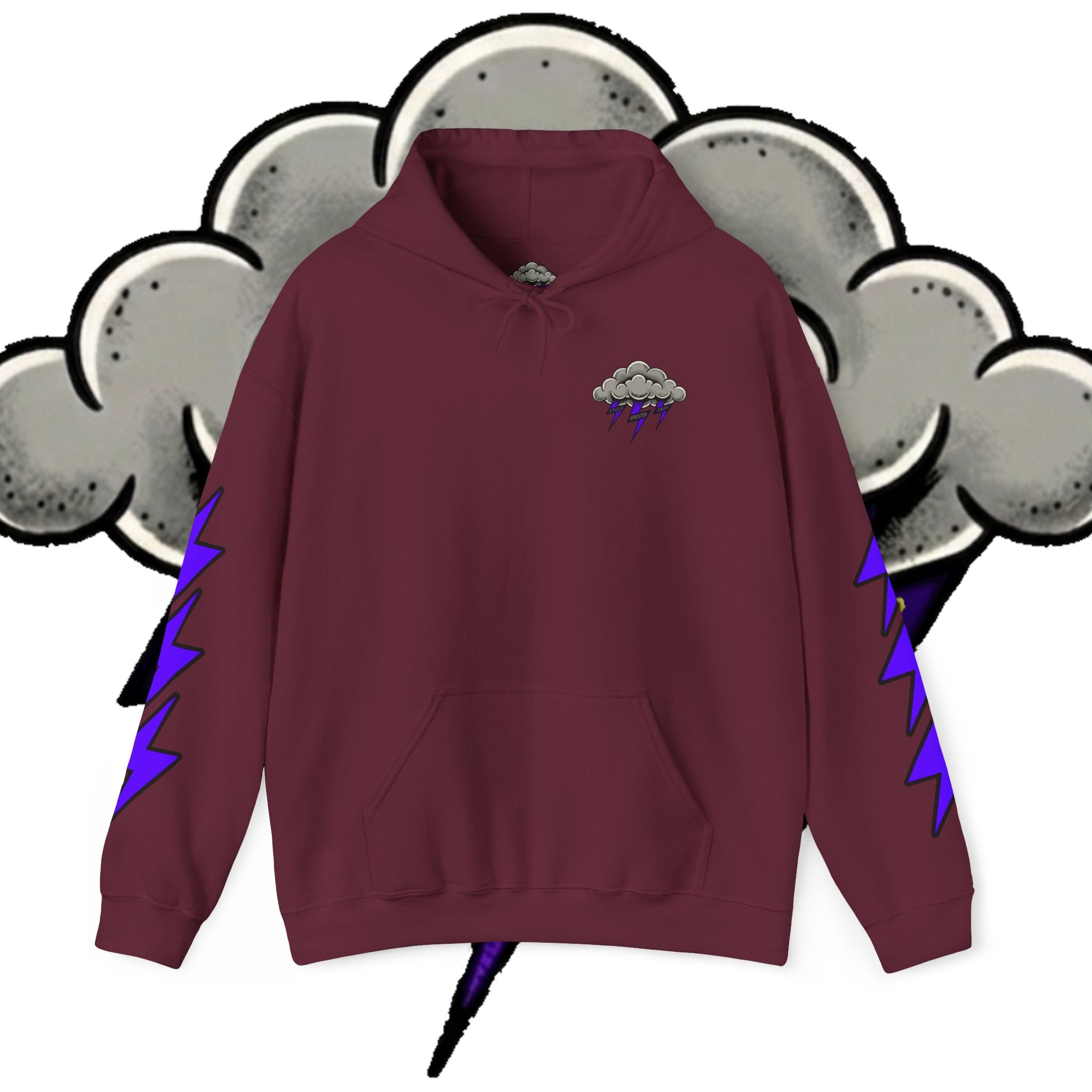 Storm Cloud Hoodie — Purple Lightning Graphic Pullover