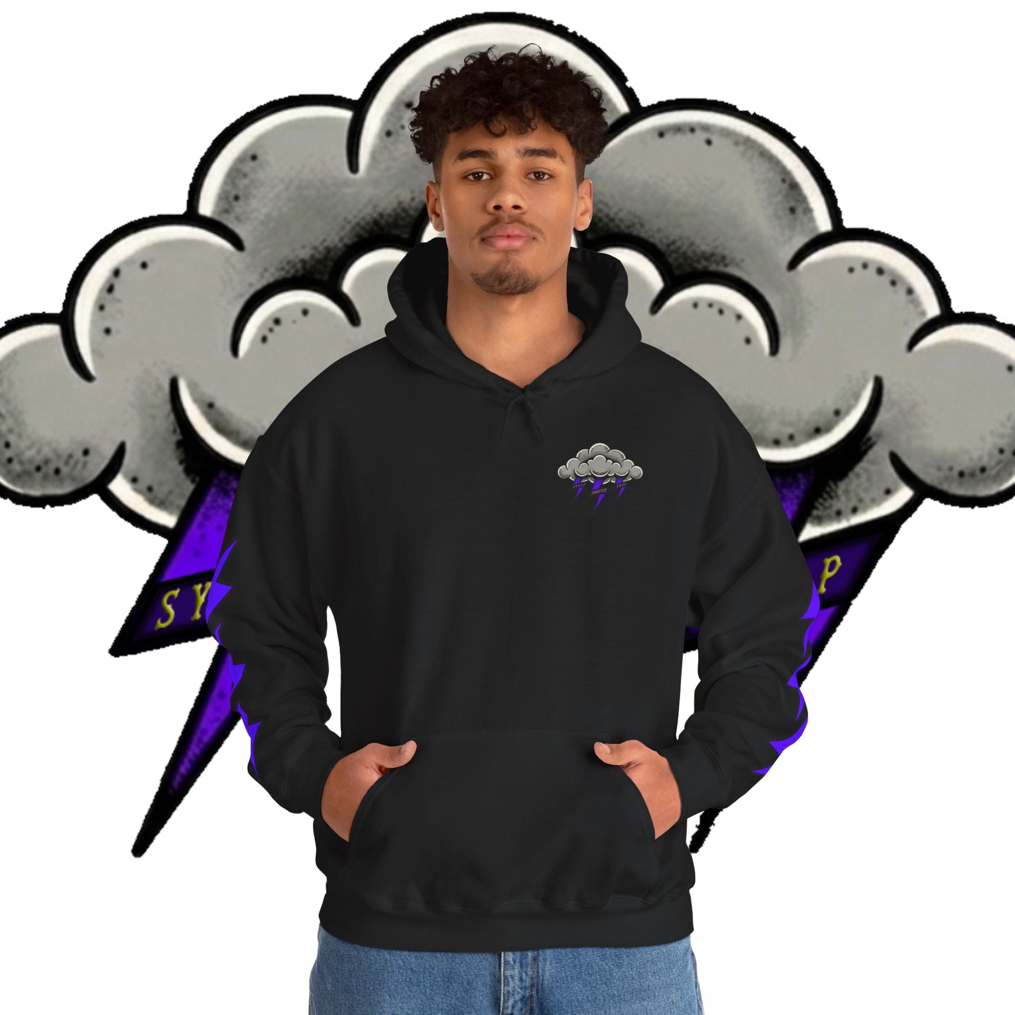 Storm Cloud Hoodie — Purple Lightning Graphic Pullover