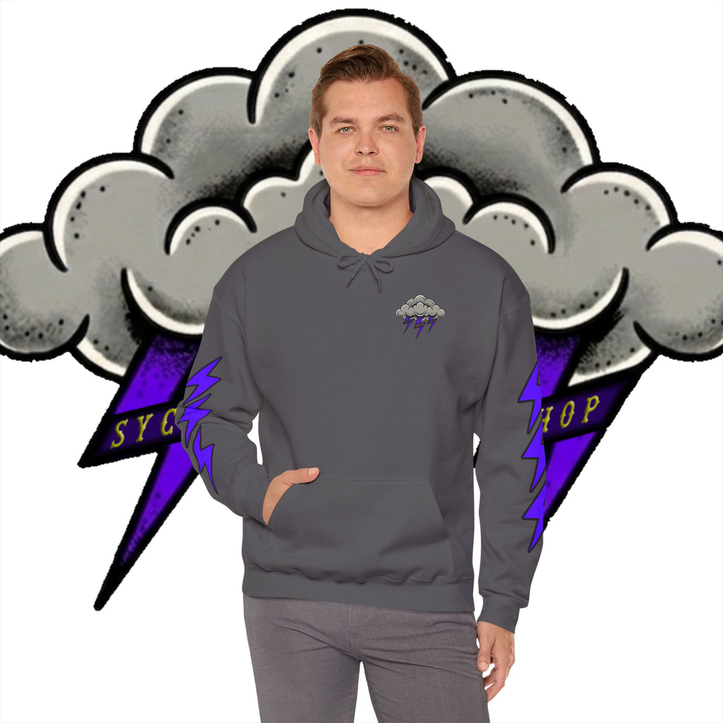 Storm Cloud Hoodie — Purple Lightning Graphic Pullover