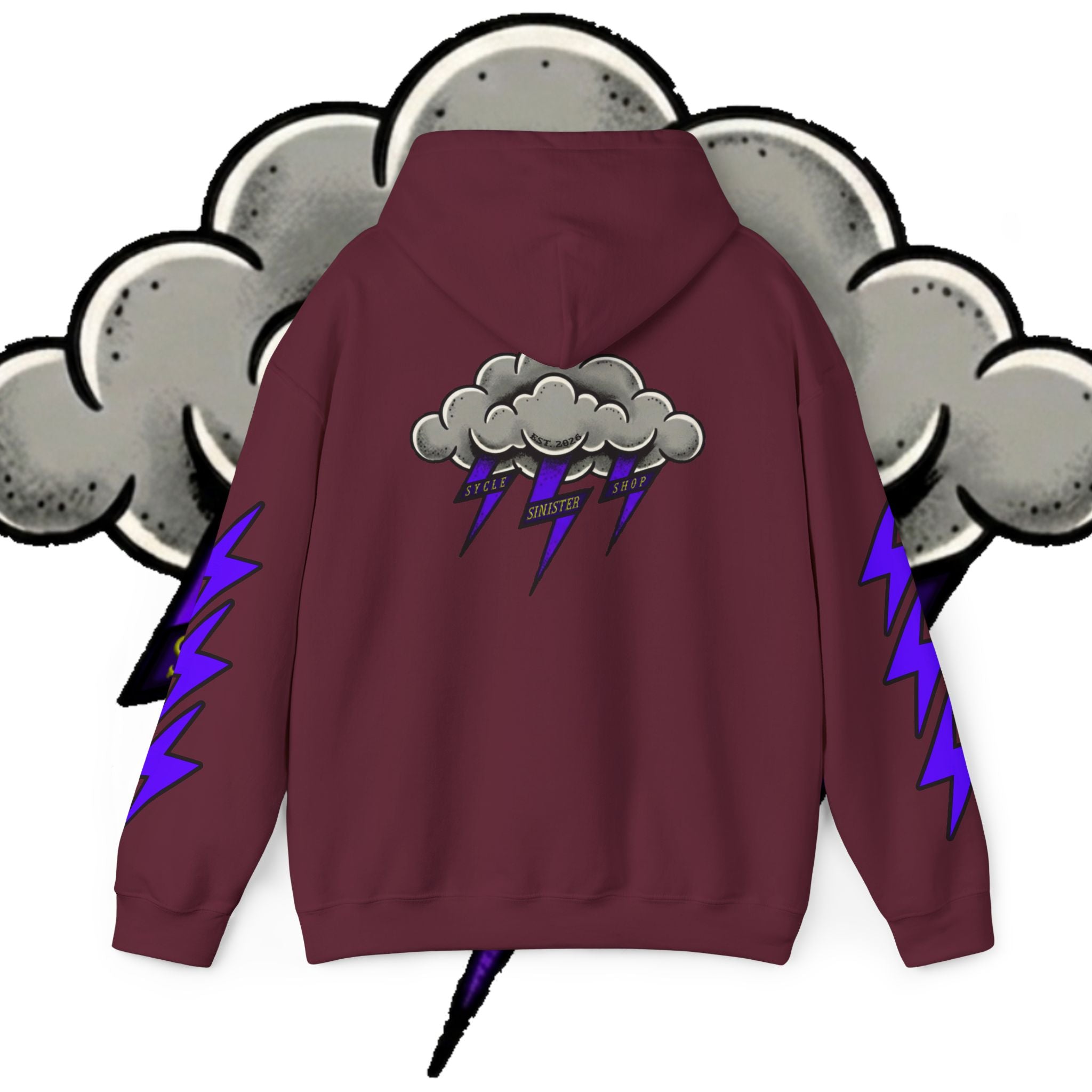 Storm Cloud Hoodie — Purple Lightning Graphic Pullover