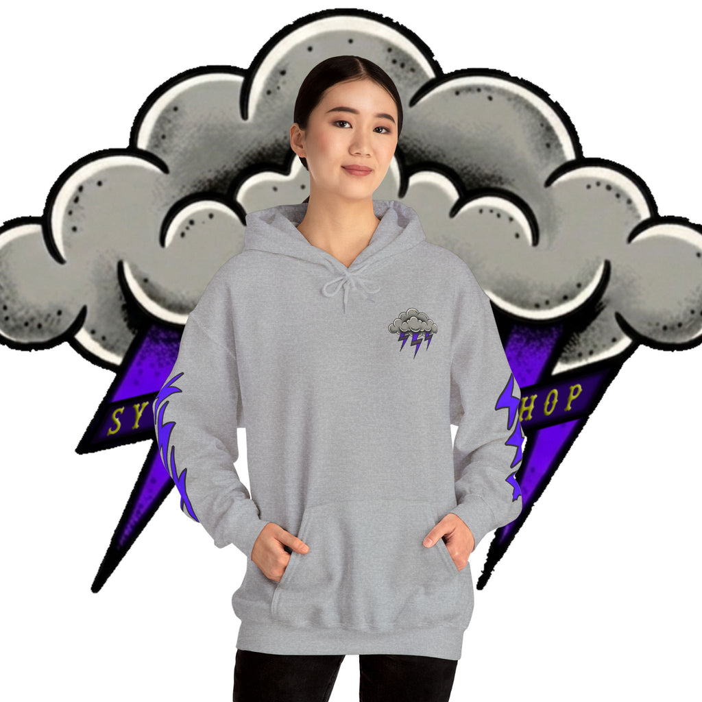 Storm Cloud Hoodie — Purple Lightning Graphic Pullover