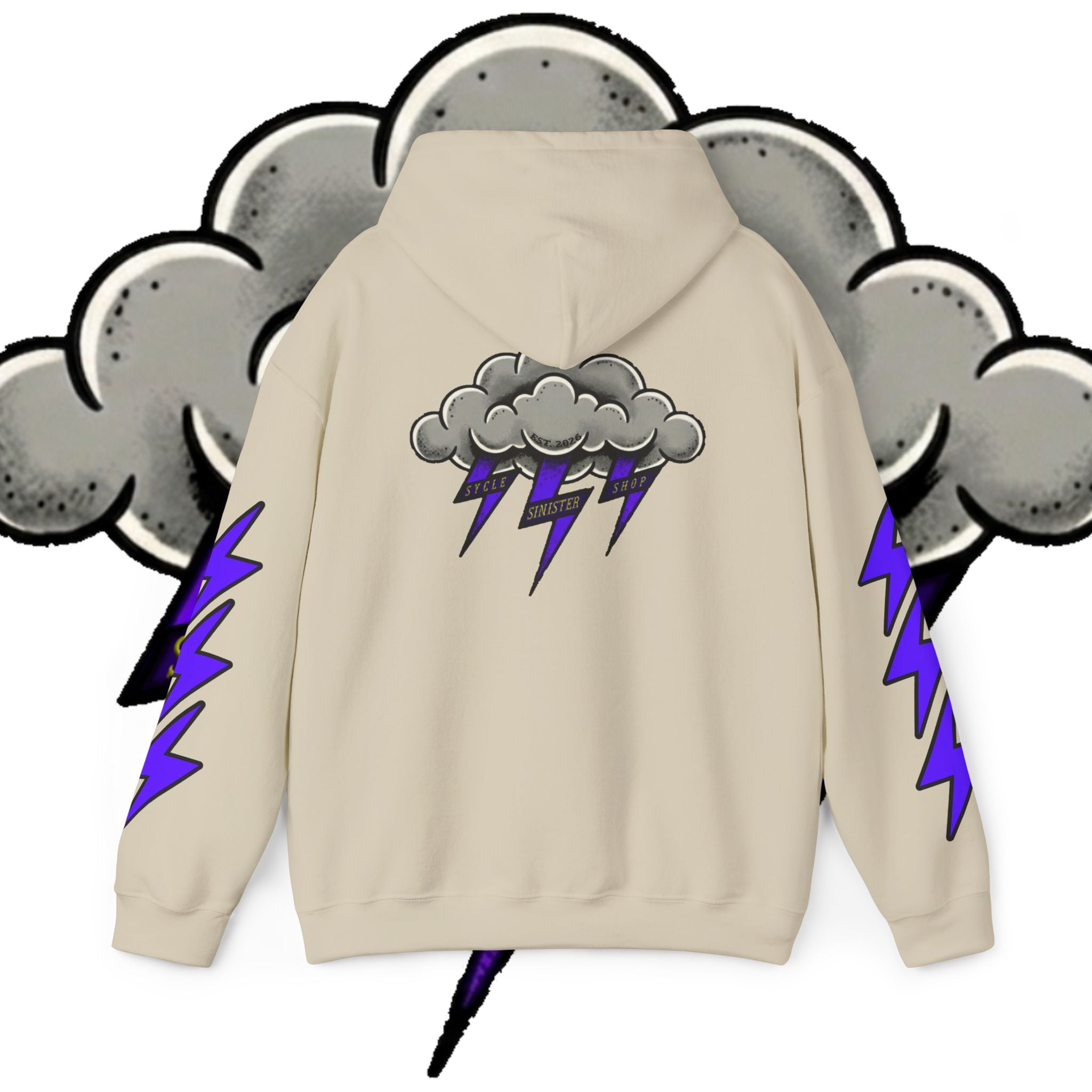 Storm Cloud Hoodie — Purple Lightning Graphic Pullover