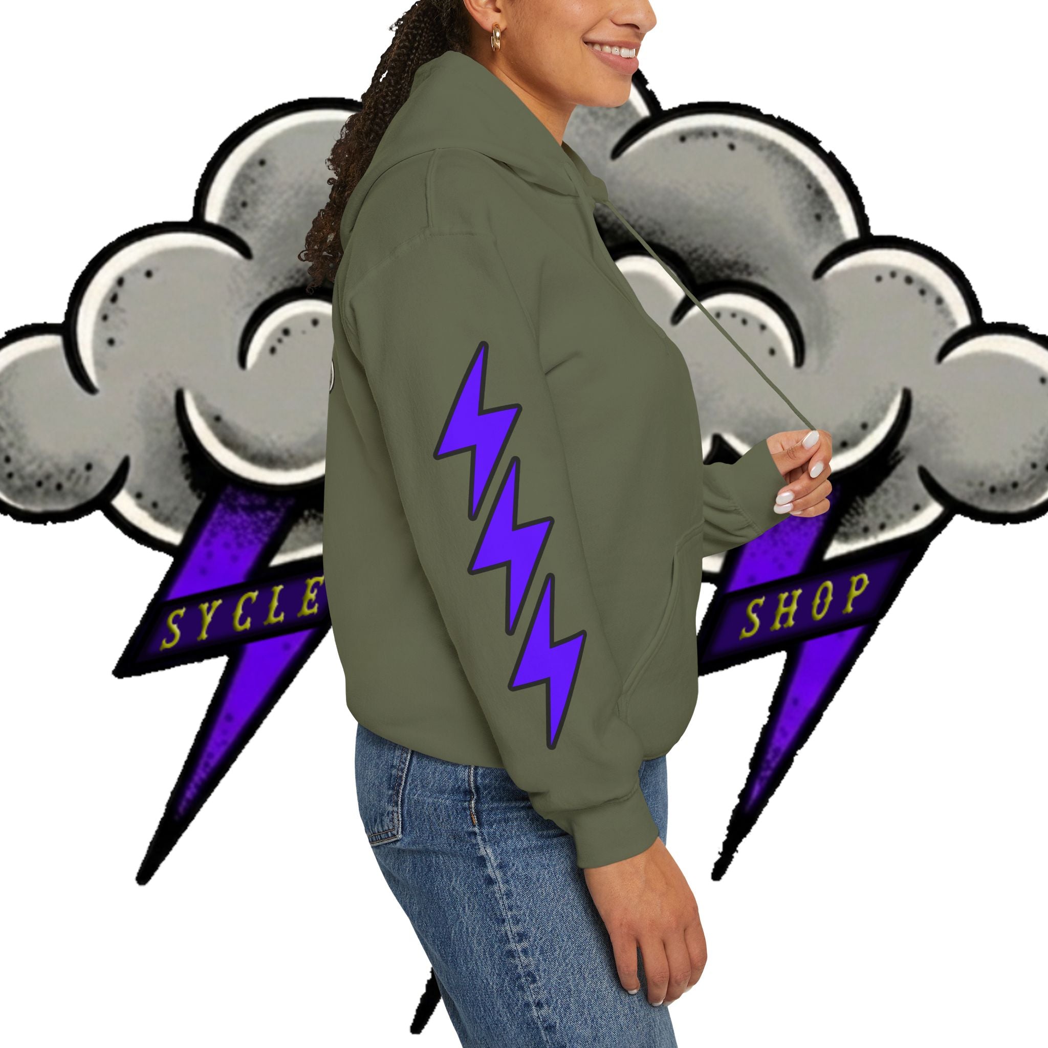Storm Cloud Hoodie — Purple Lightning Graphic Pullover