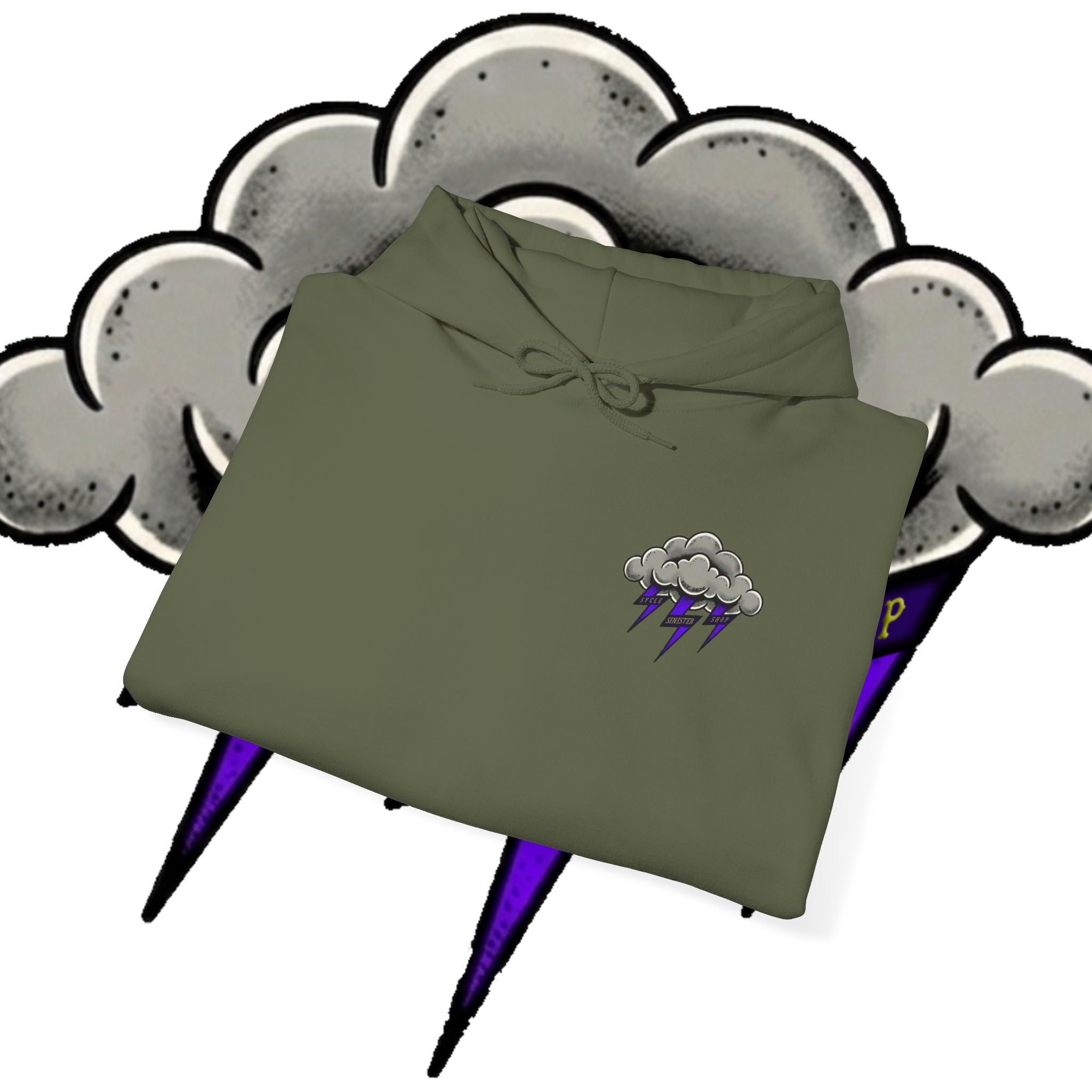 Storm Cloud Hoodie — Purple Lightning Graphic Pullover