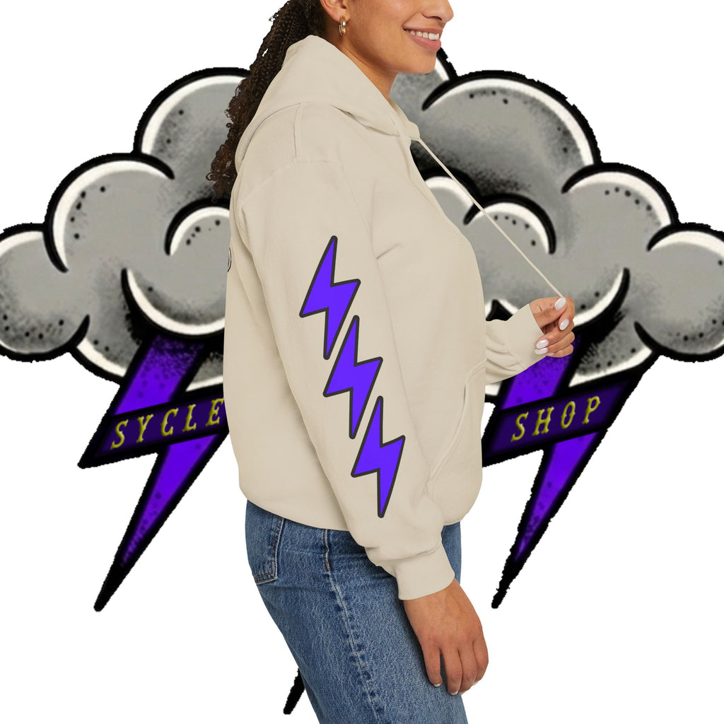 Storm Cloud Hoodie — Purple Lightning Graphic Pullover