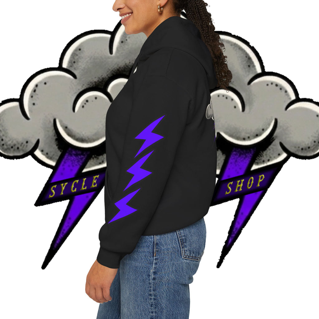 Storm Cloud Hoodie — Purple Lightning Graphic Pullover