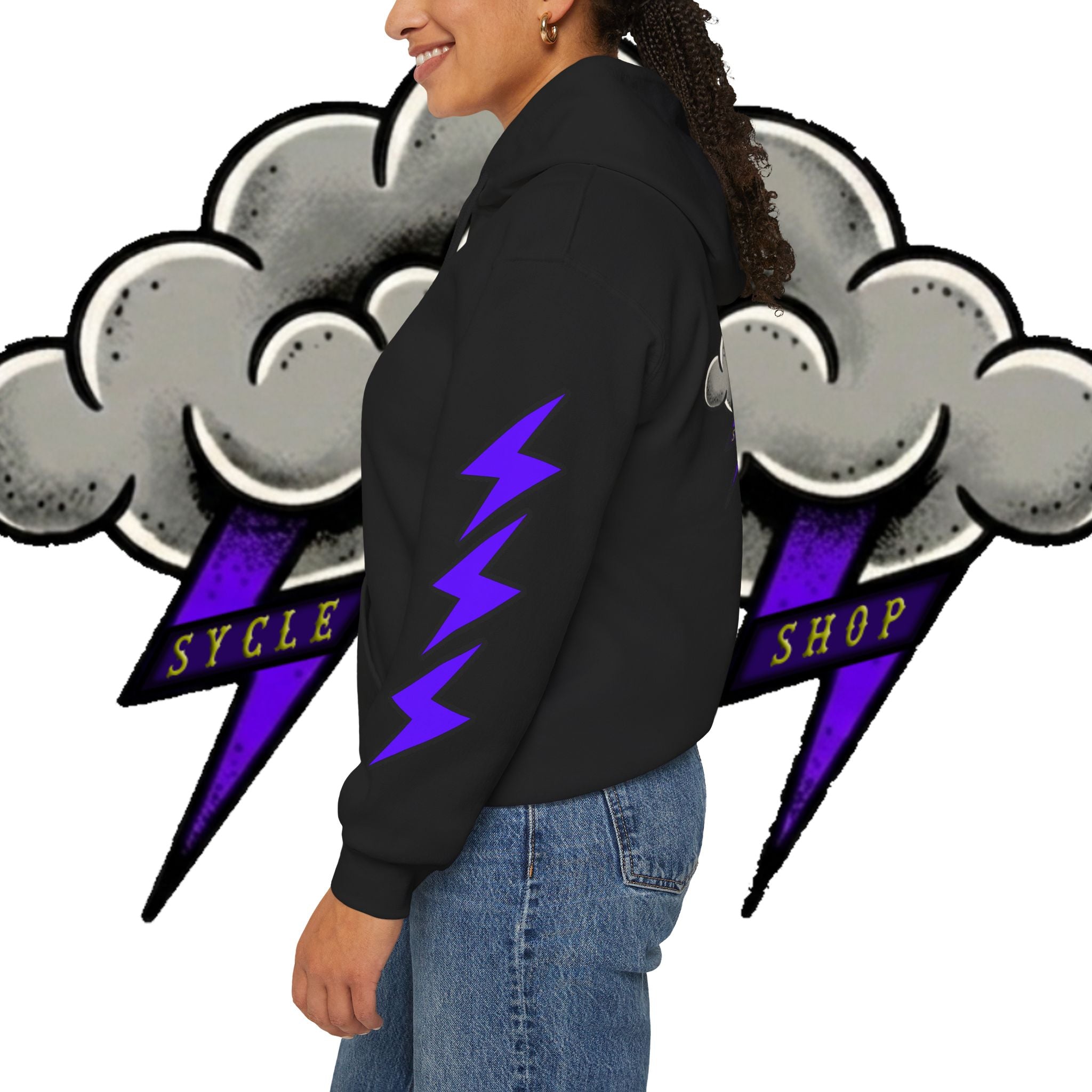 Storm Cloud Hoodie — Purple Lightning Graphic Pullover