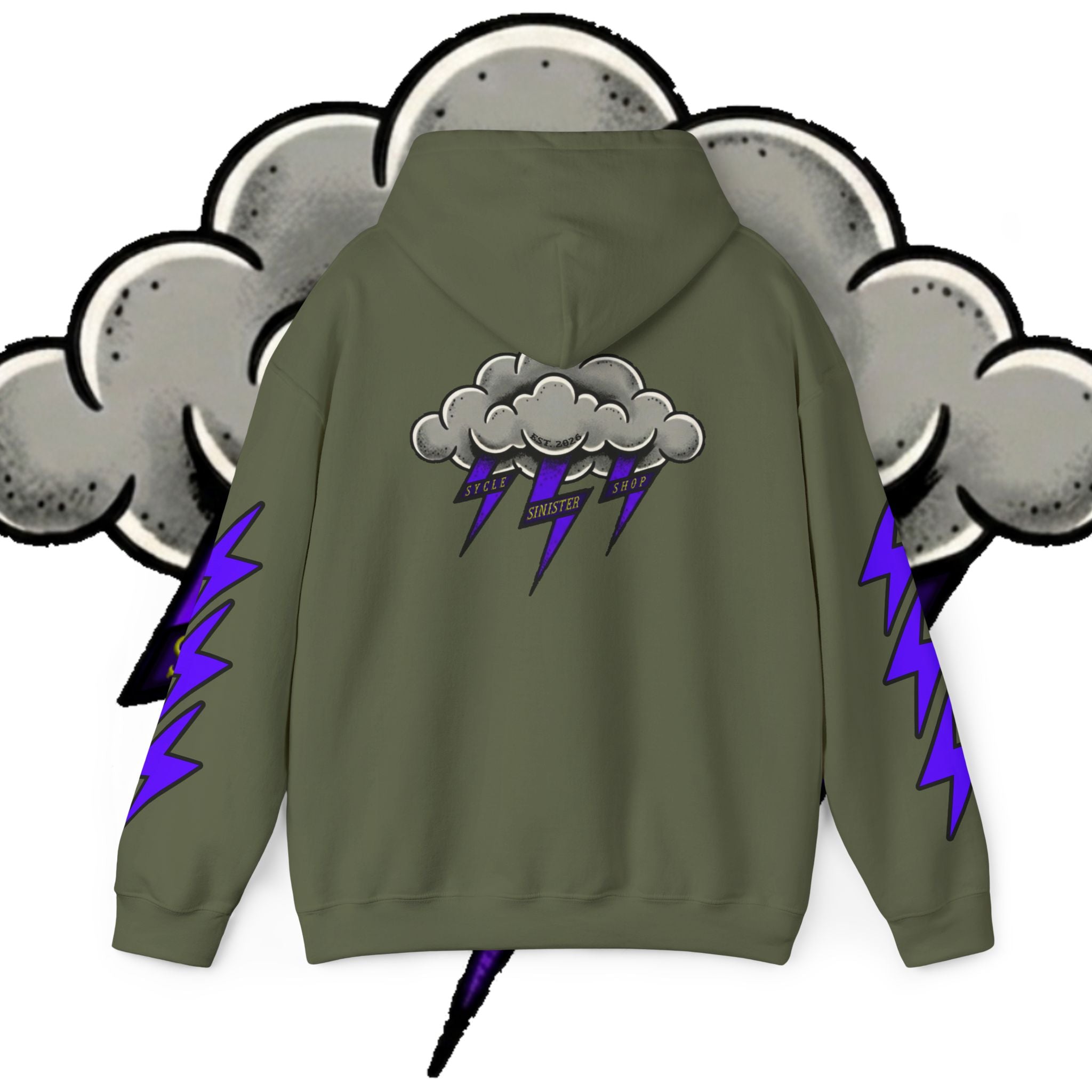 Storm Cloud Hoodie — Purple Lightning Graphic Pullover
