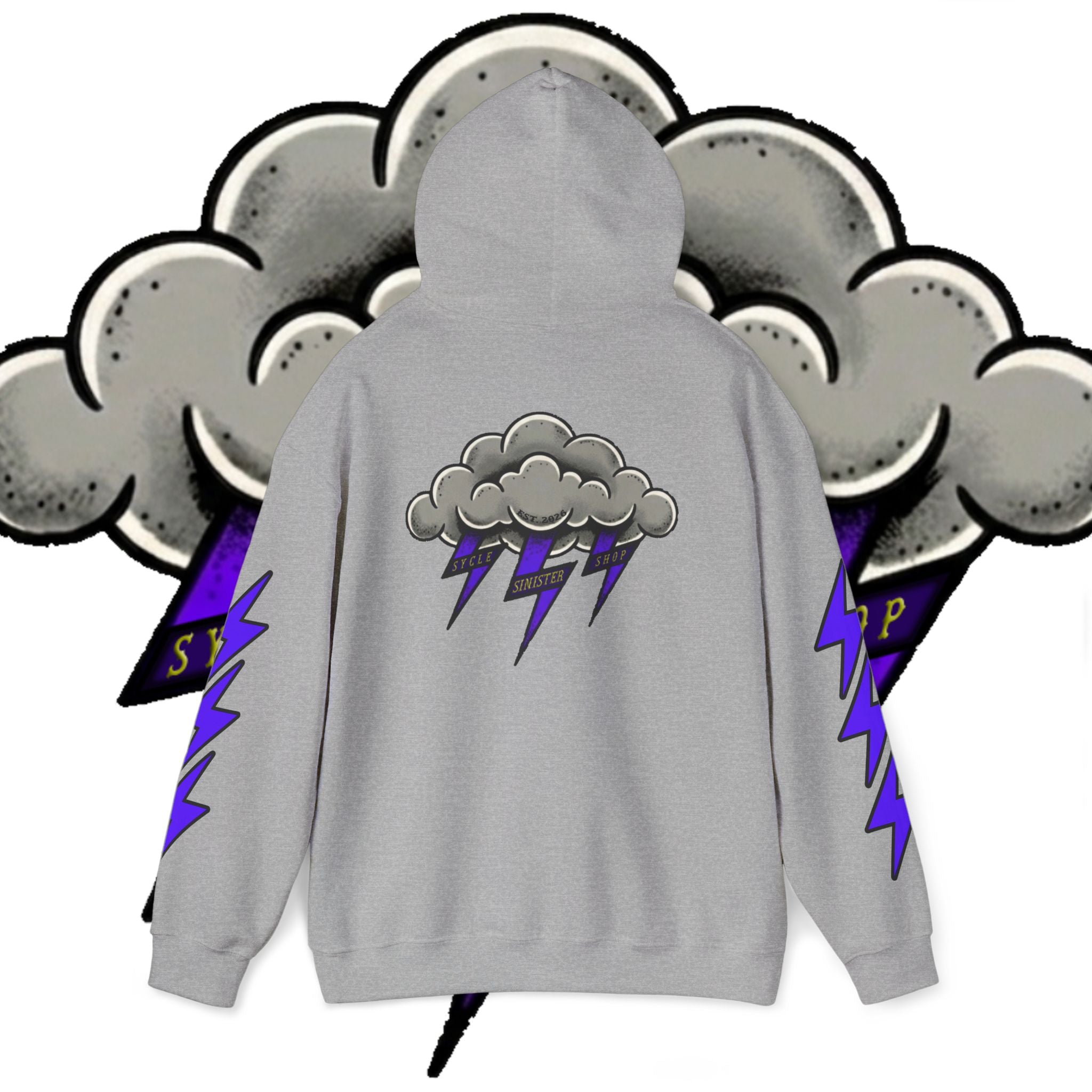 Storm Cloud Hoodie — Purple Lightning Graphic Pullover
