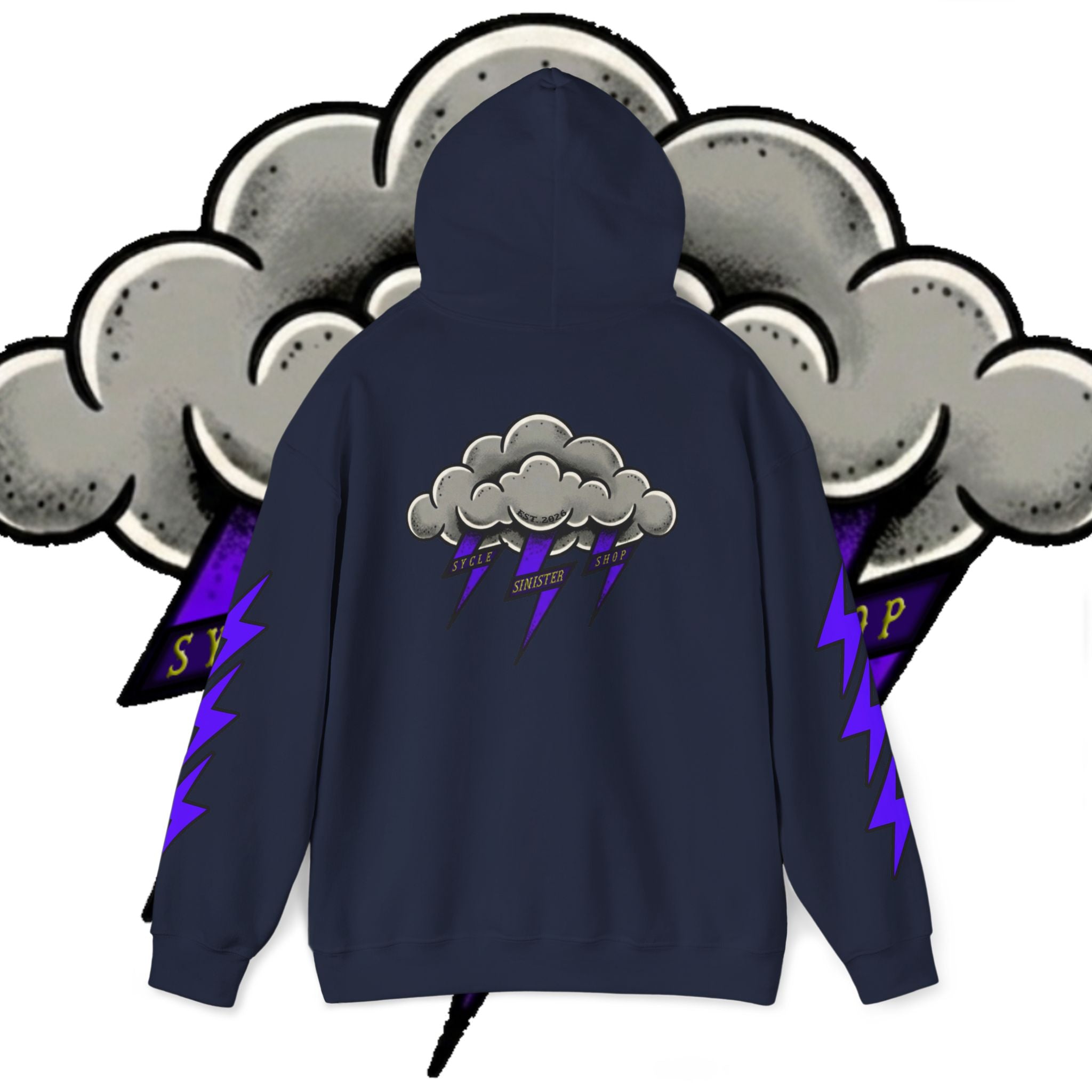 Storm Cloud Hoodie — Purple Lightning Graphic Pullover