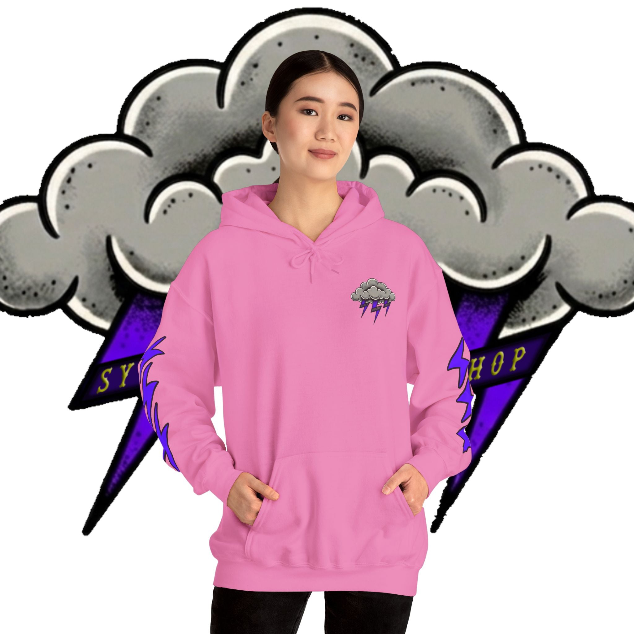 Storm Cloud Hoodie — Purple Lightning Graphic Pullover