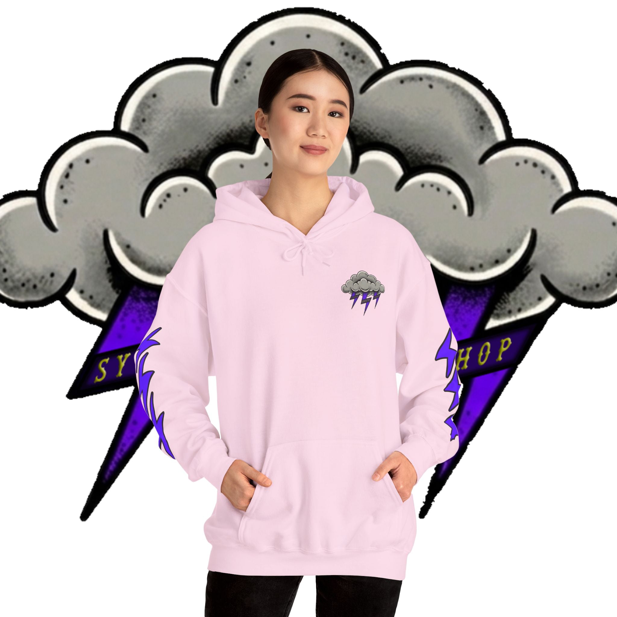 Storm Cloud Hoodie — Purple Lightning Graphic Pullover