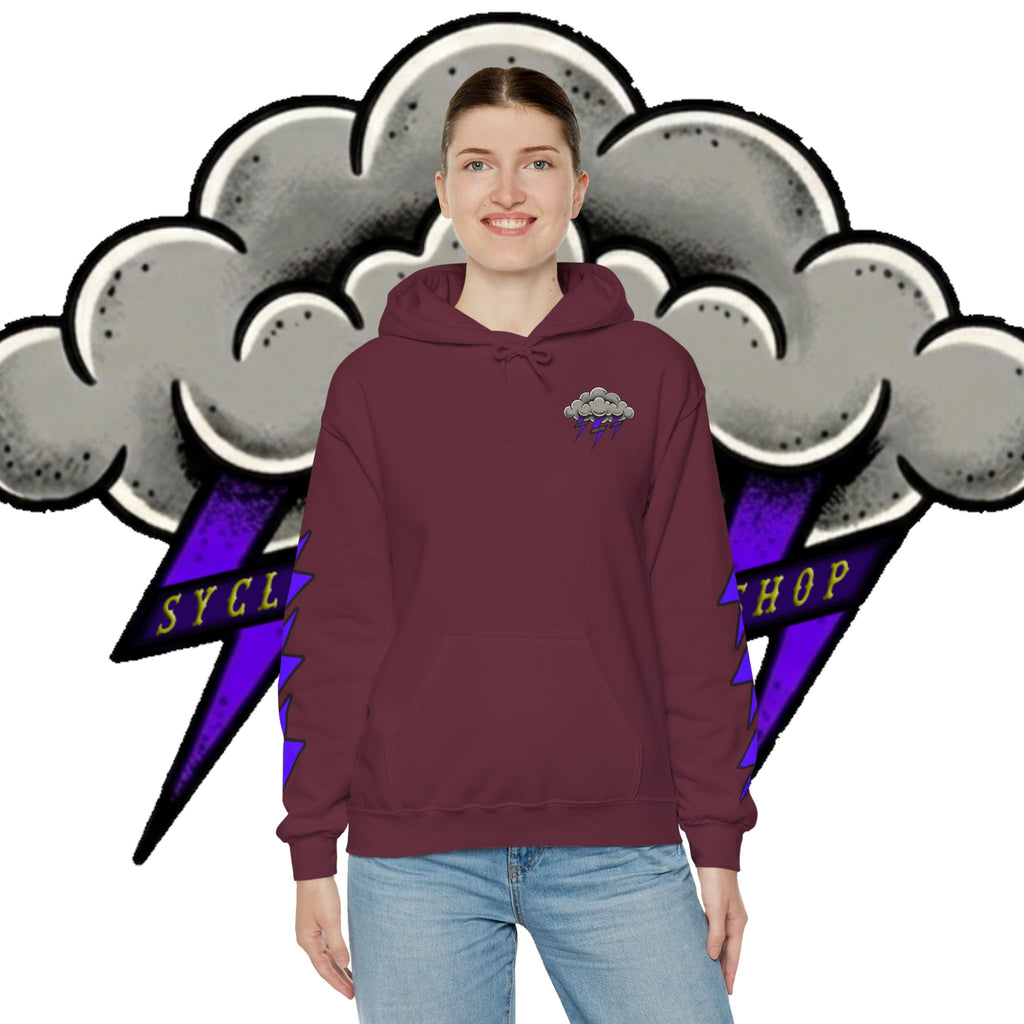Storm Cloud Hoodie — Purple Lightning Graphic Pullover