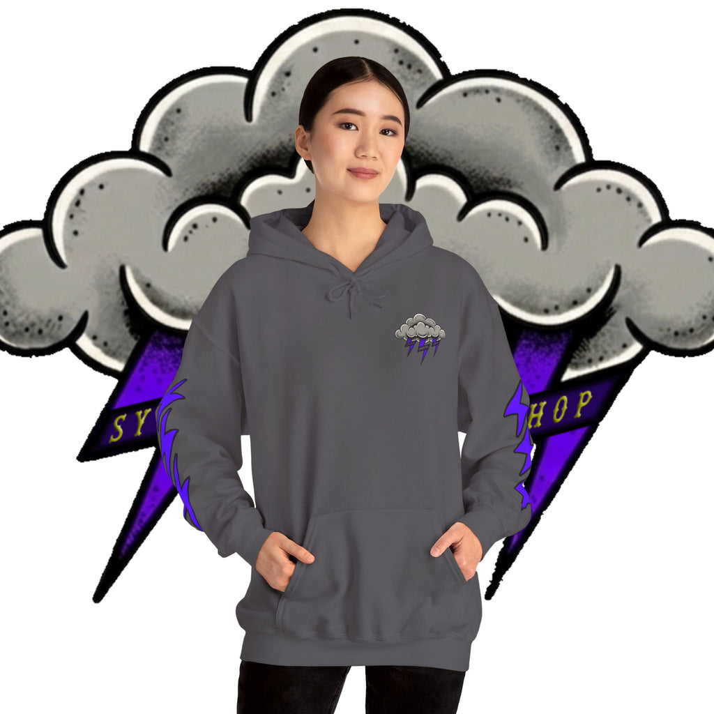 Storm Cloud Hoodie — Purple Lightning Graphic Pullover