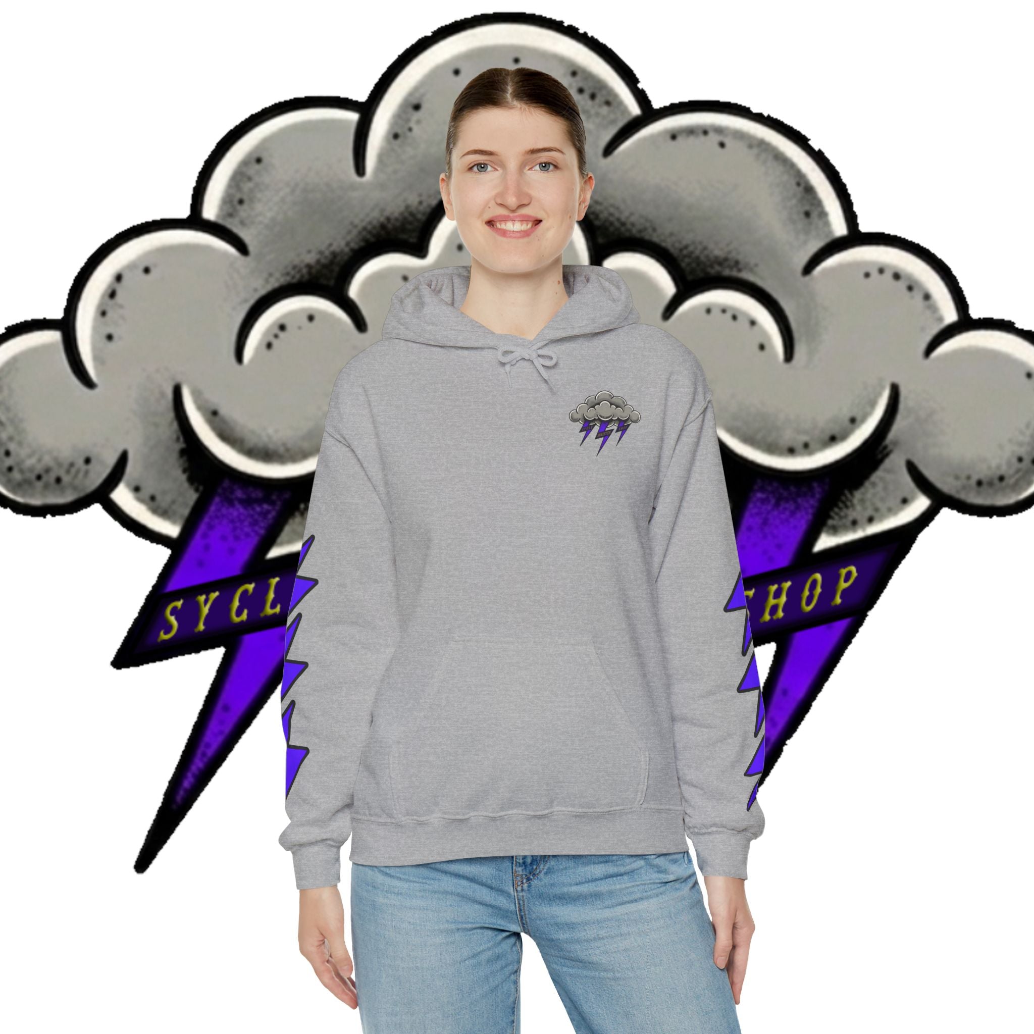 Storm Cloud Hoodie — Purple Lightning Graphic Pullover