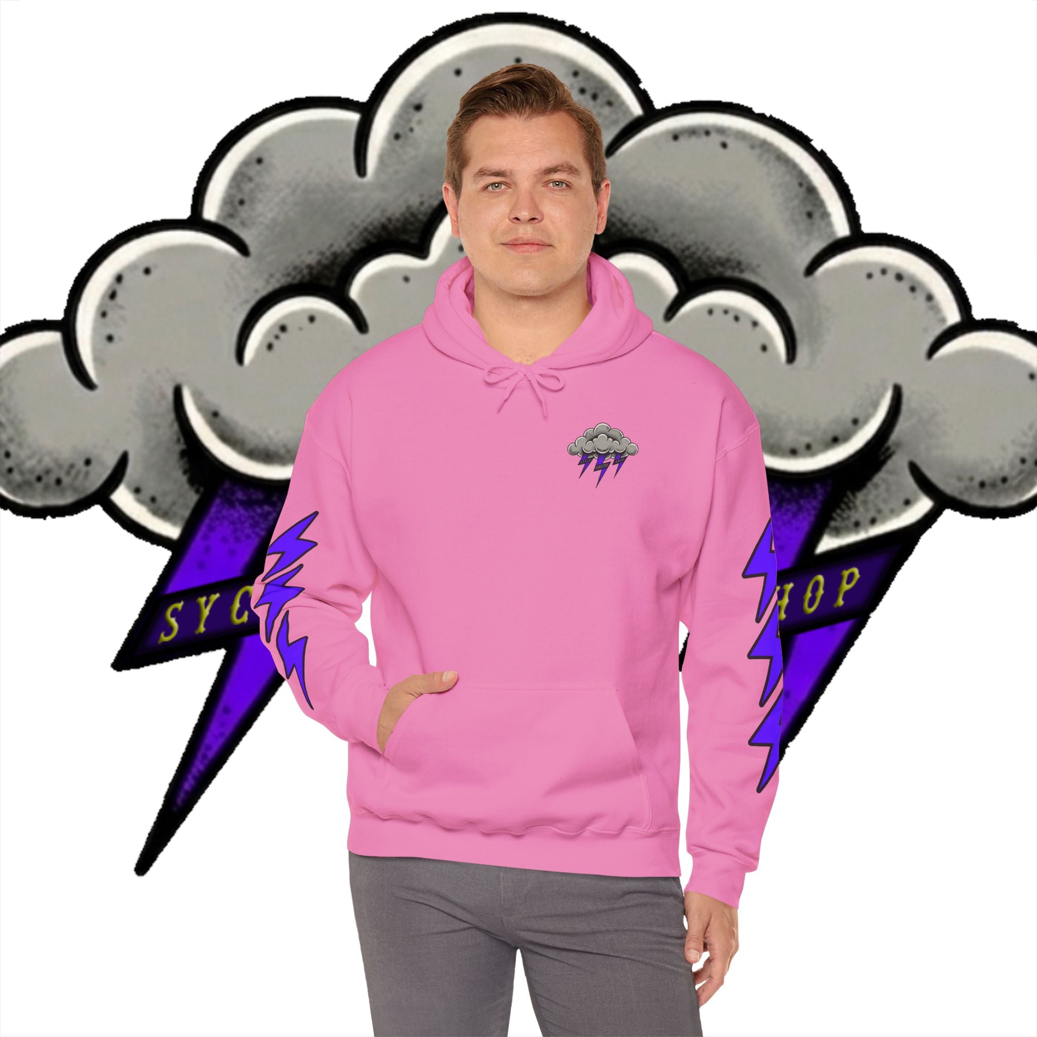 Storm Cloud Hoodie — Purple Lightning Graphic Pullover