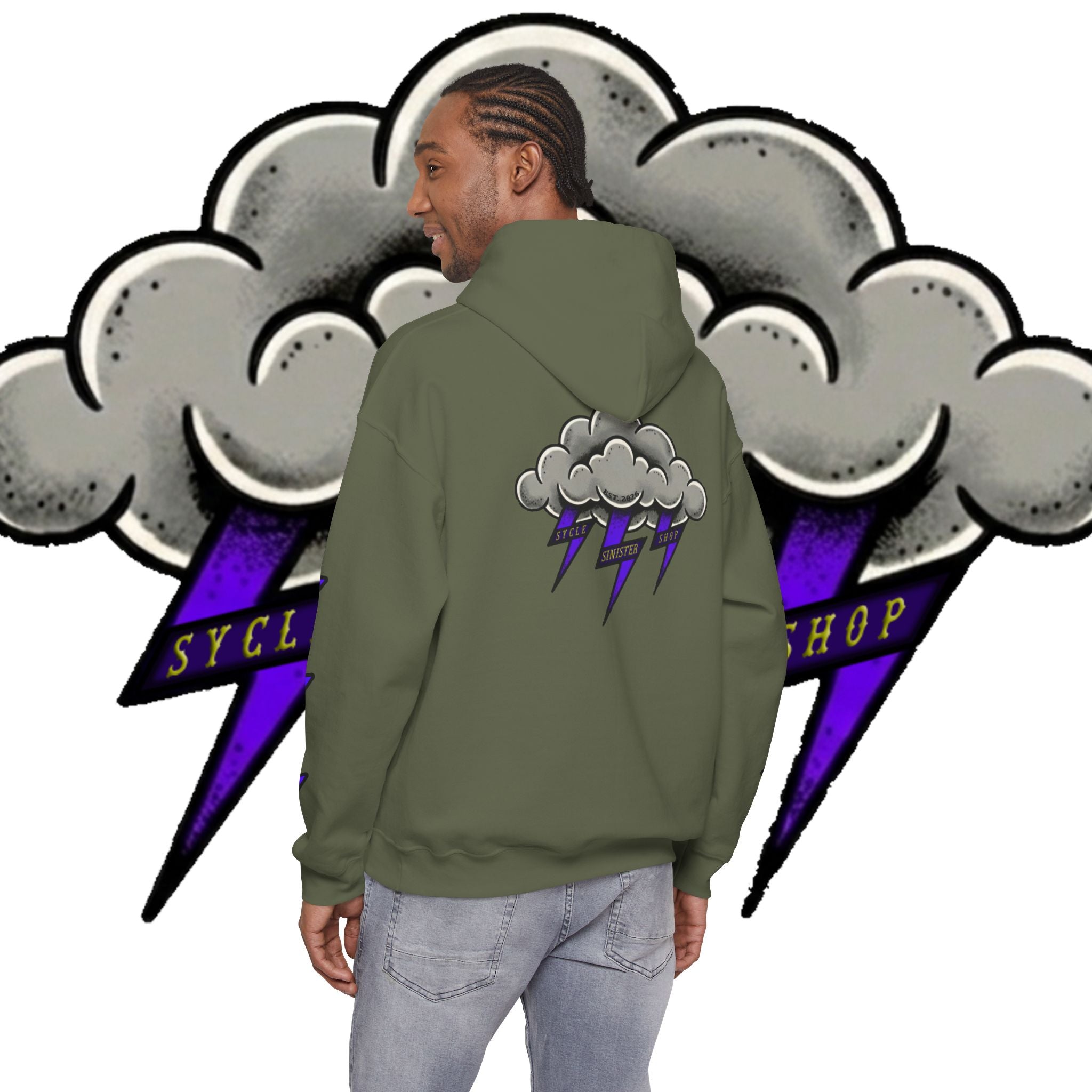 Storm Cloud Hoodie — Purple Lightning Graphic Pullover