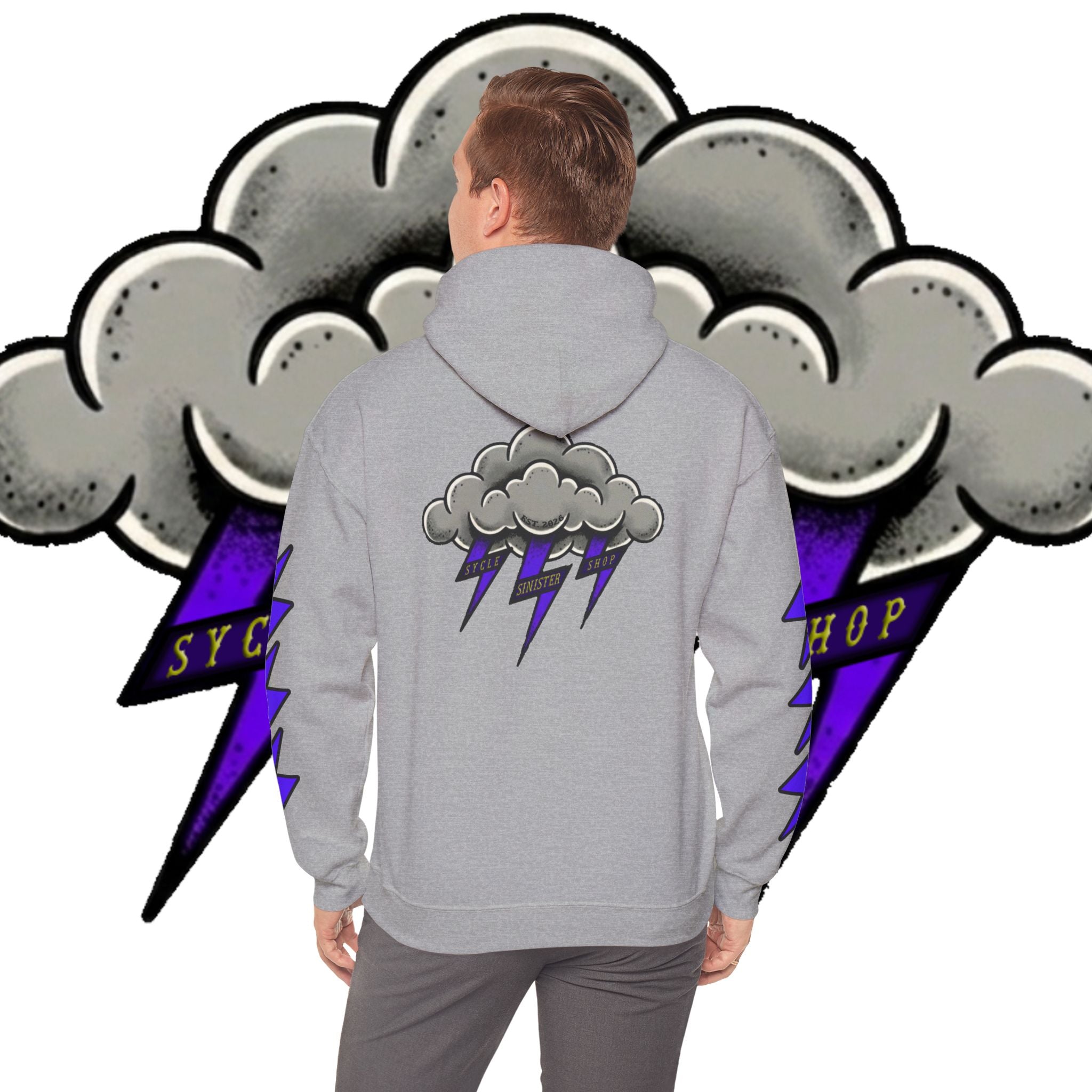 Storm Cloud Hoodie — Purple Lightning Graphic Pullover
