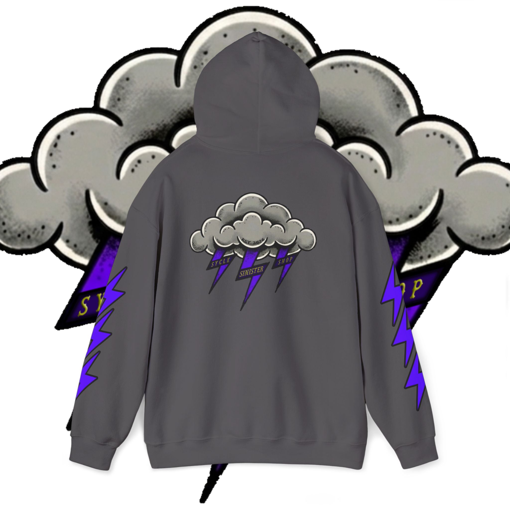 Storm Cloud Hoodie — Purple Lightning Graphic Pullover