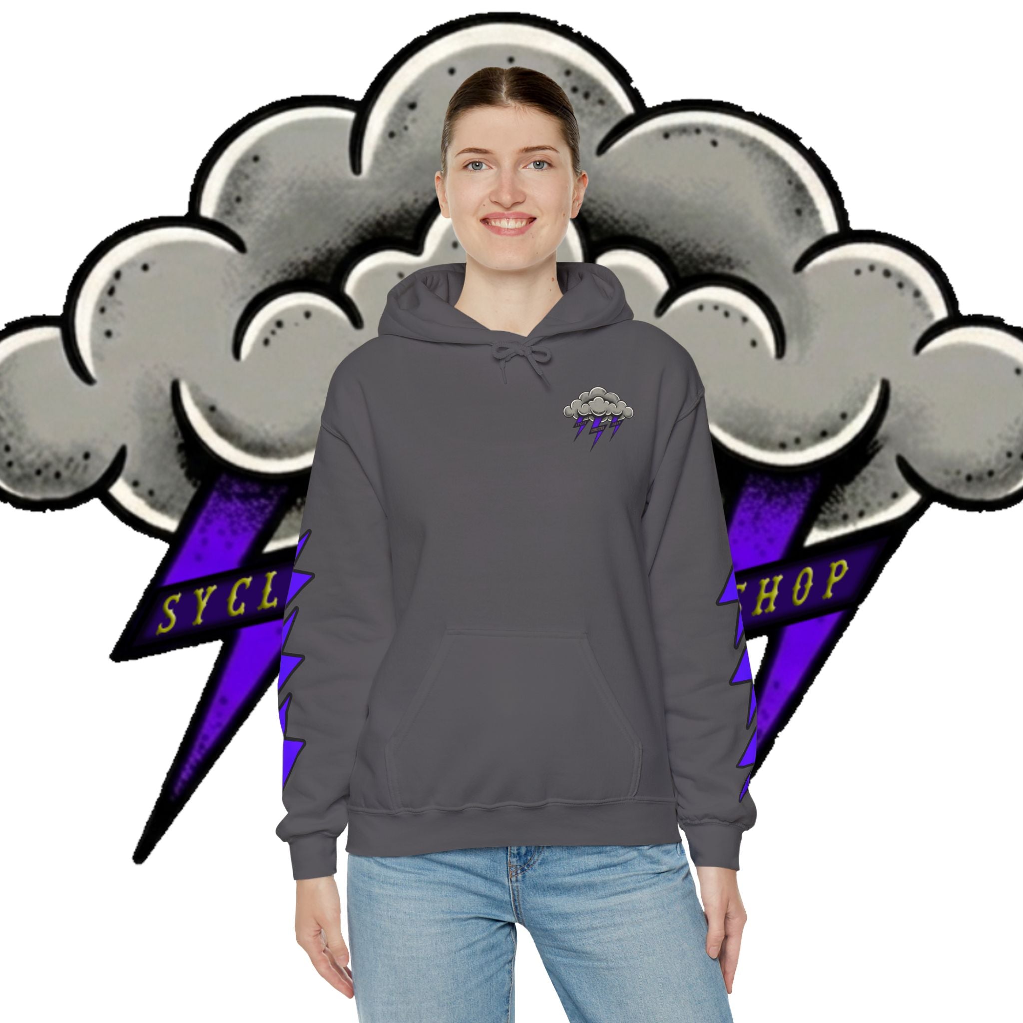 Storm Cloud Hoodie — Purple Lightning Graphic Pullover