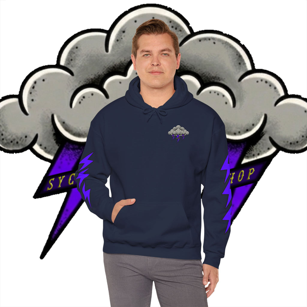 Storm Cloud Hoodie — Purple Lightning Graphic Pullover