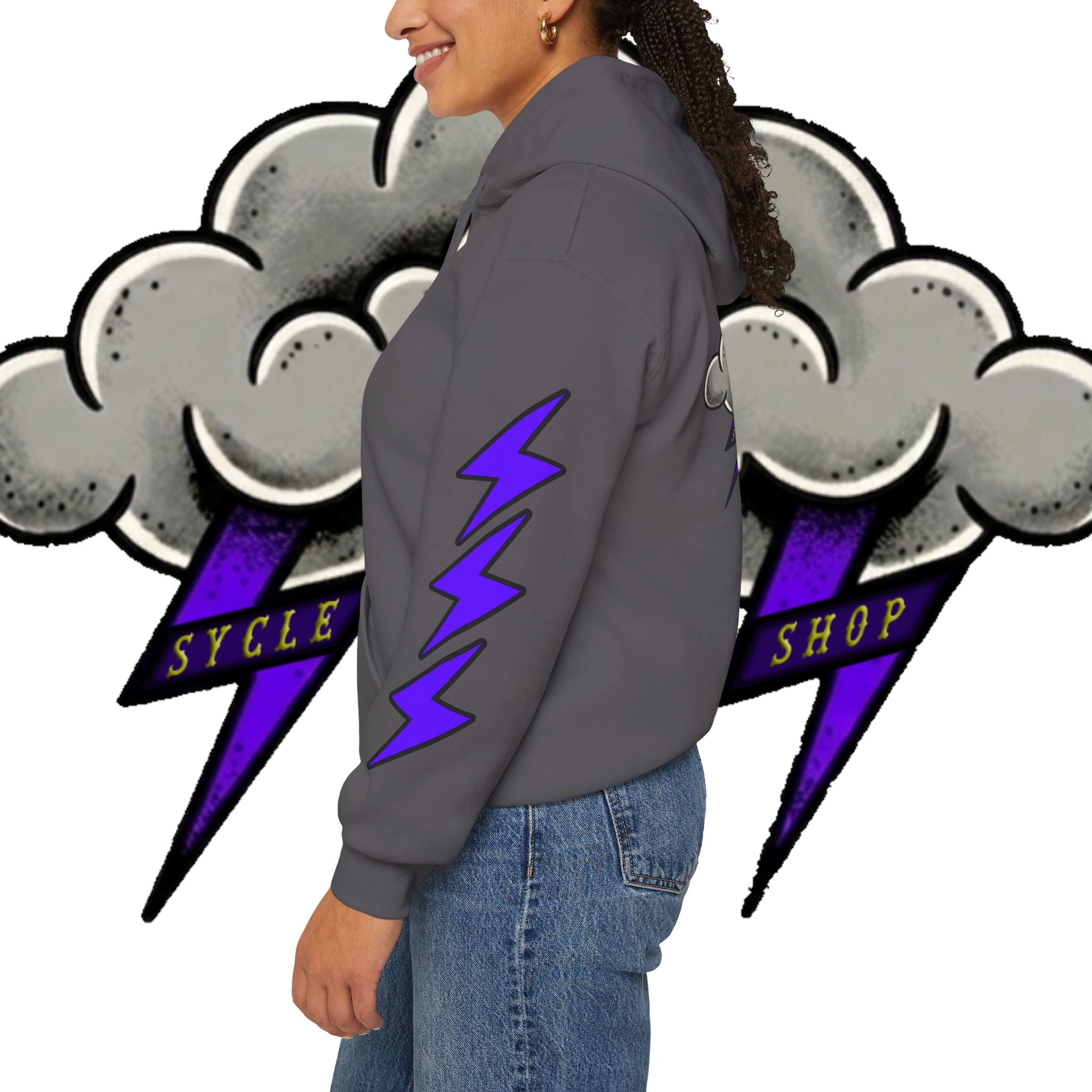 Storm Cloud Hoodie — Purple Lightning Graphic Pullover