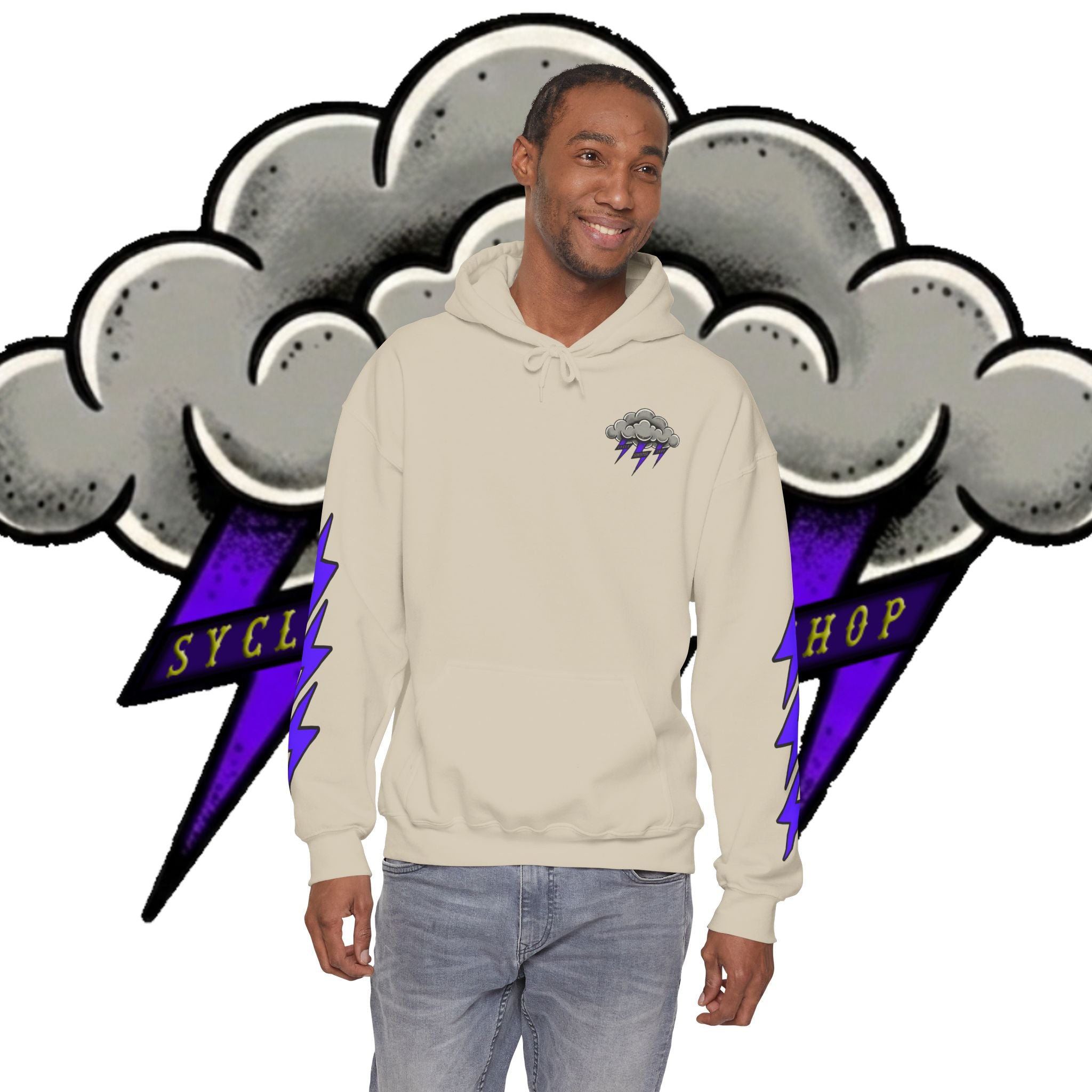 Storm Cloud Hoodie — Purple Lightning Graphic Pullover