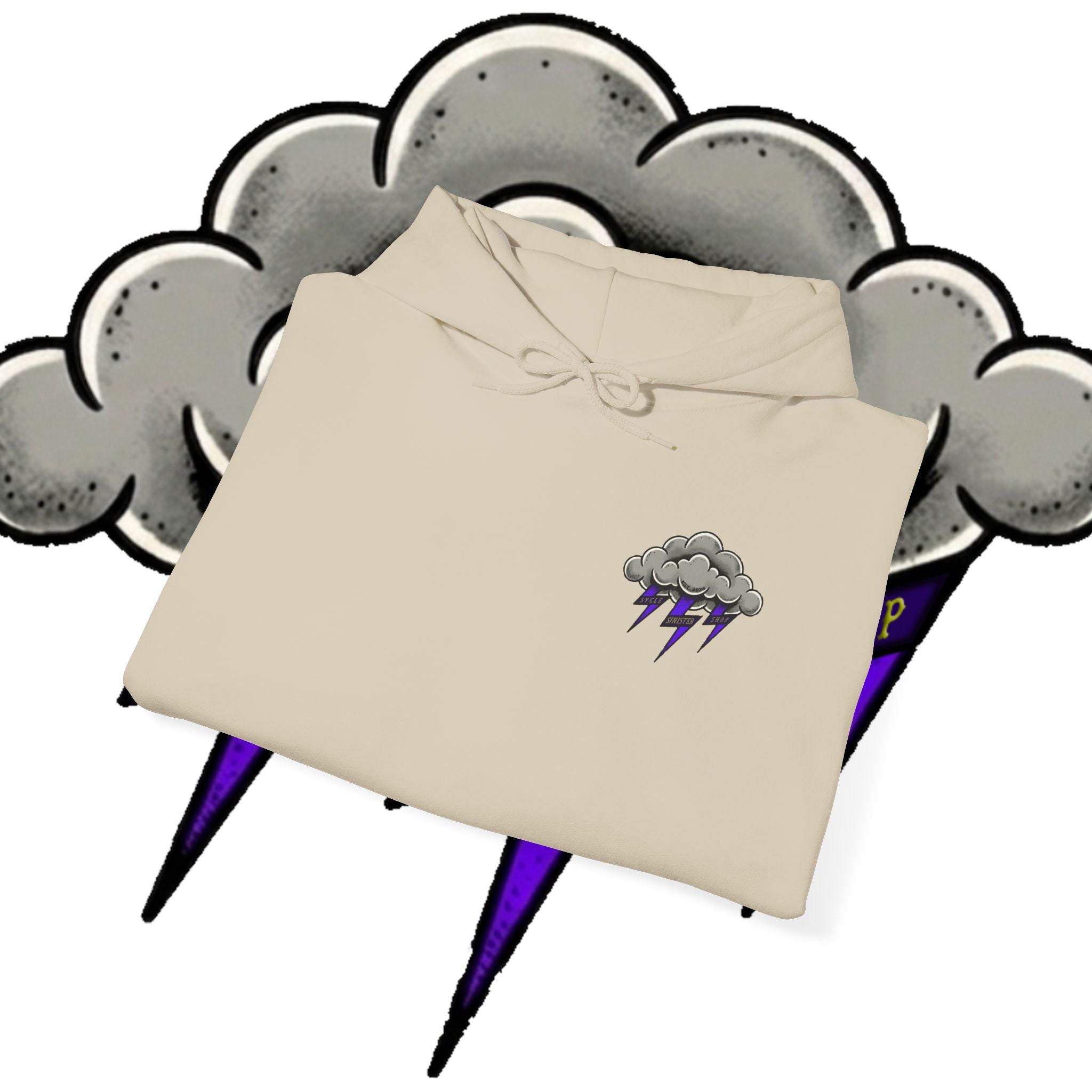 Storm Cloud Hoodie — Purple Lightning Graphic Pullover