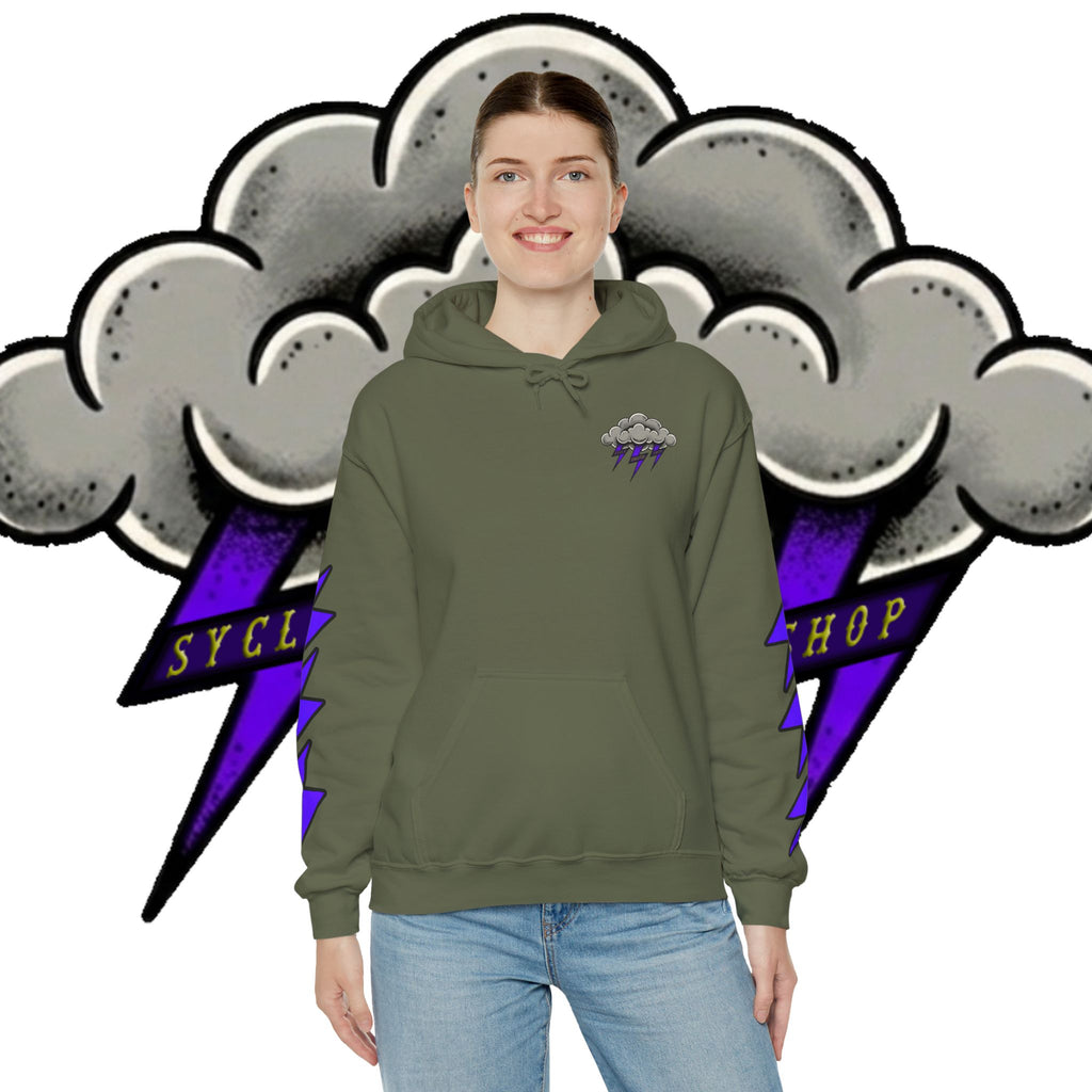Storm Cloud Hoodie — Purple Lightning Graphic Pullover