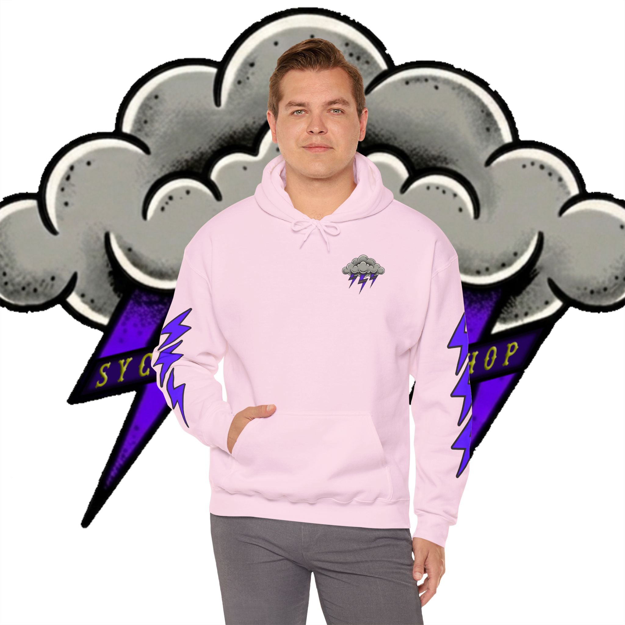Storm Cloud Hoodie — Purple Lightning Graphic Pullover