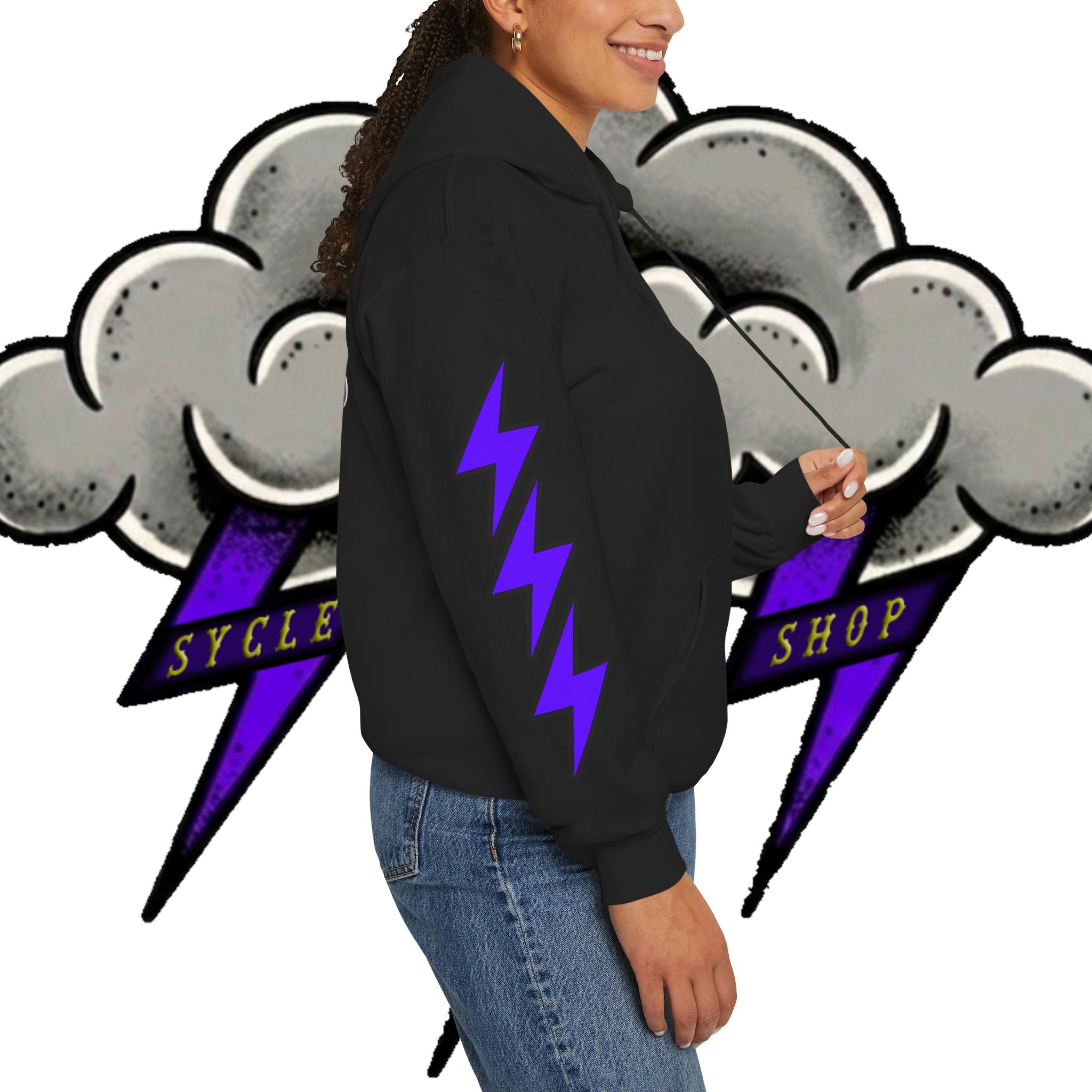 Storm Cloud Hoodie — Purple Lightning Graphic Pullover