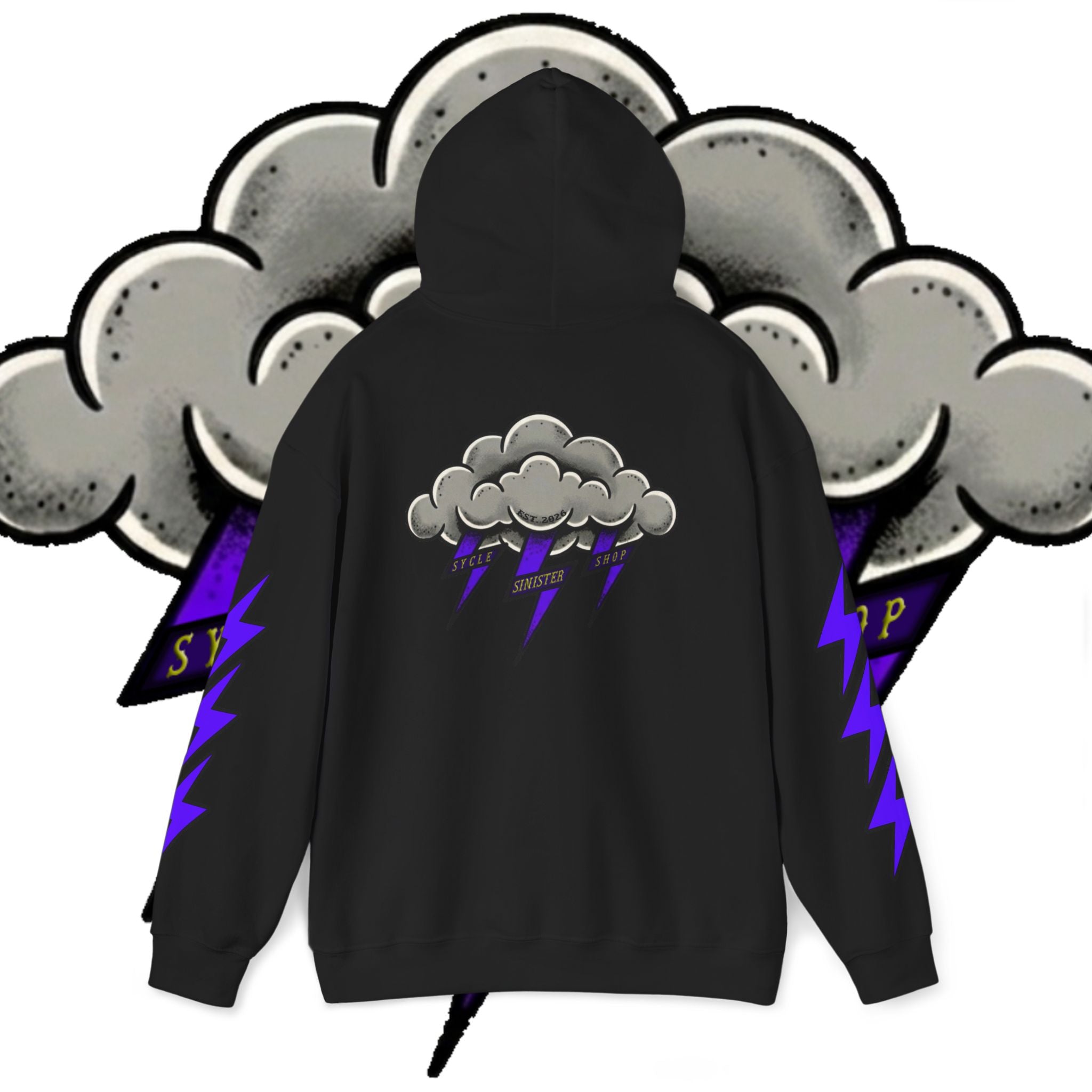 Storm Cloud Hoodie — Purple Lightning Graphic Pullover