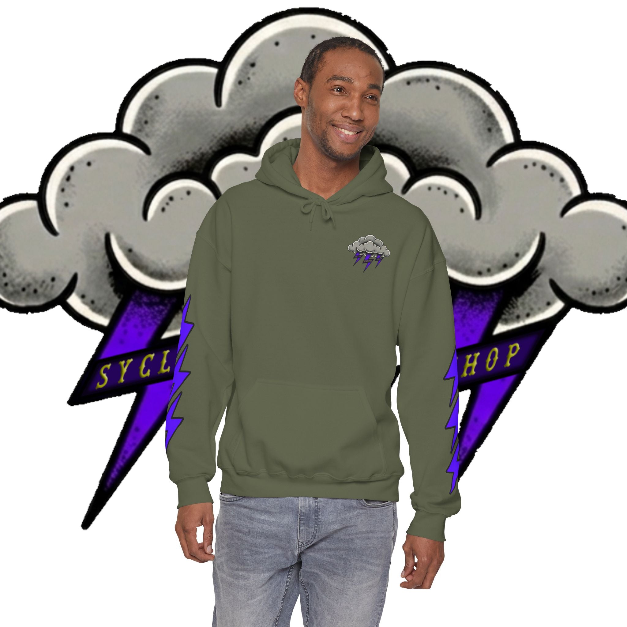 Storm Cloud Hoodie — Purple Lightning Graphic Pullover