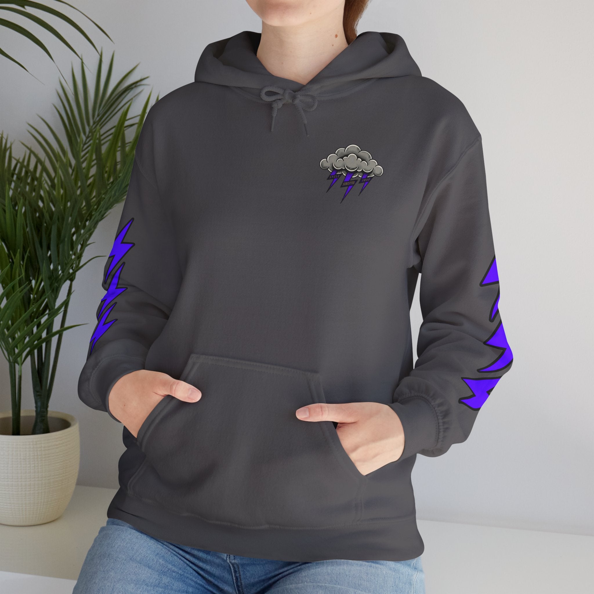 Storm Cloud Hoodie — Purple Lightning Graphic Pullover