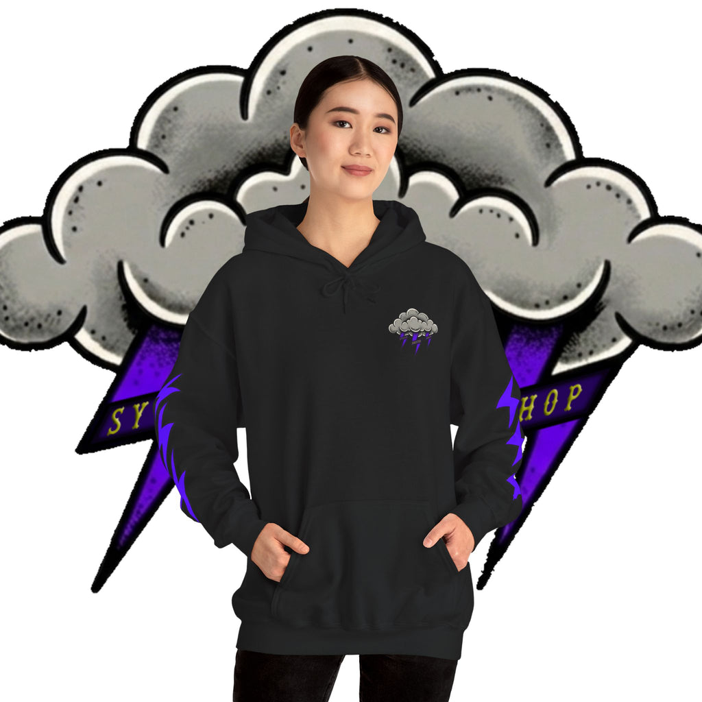 Storm Cloud Hoodie — Purple Lightning Graphic Pullover