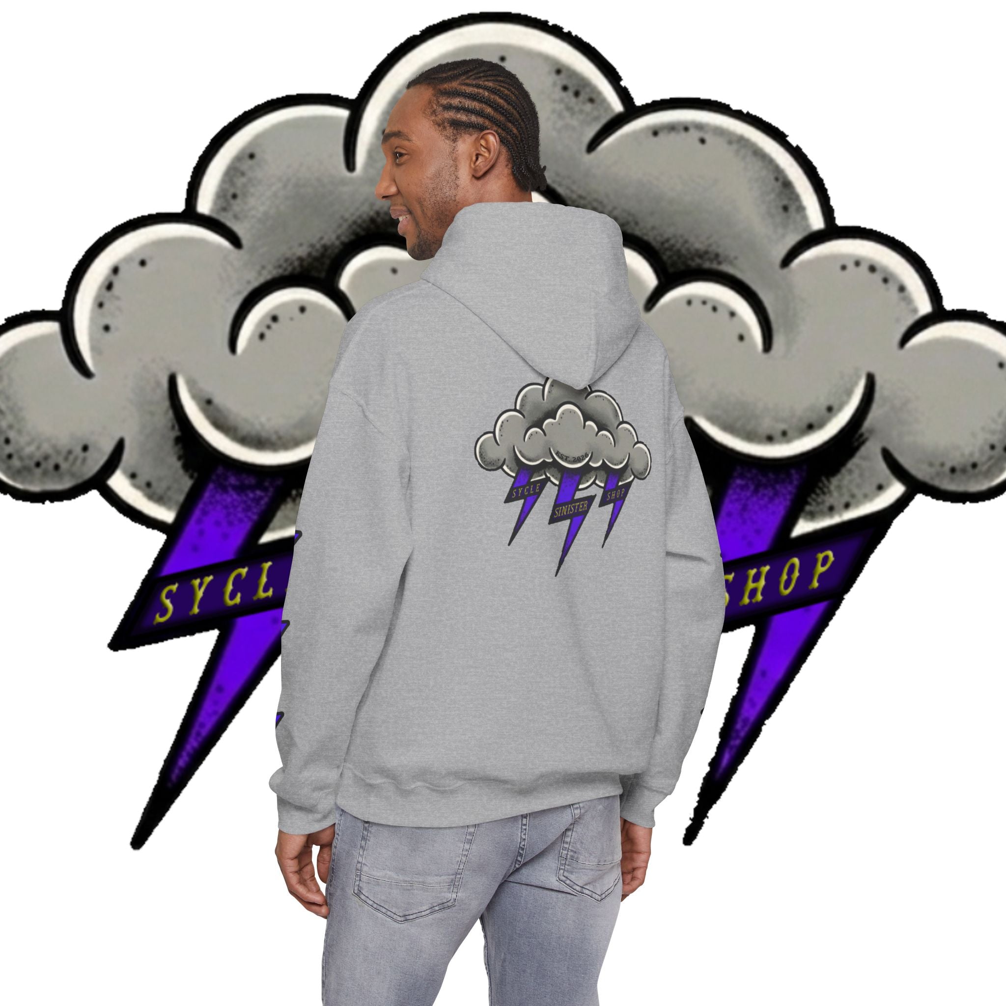Storm Cloud Hoodie — Purple Lightning Graphic Pullover